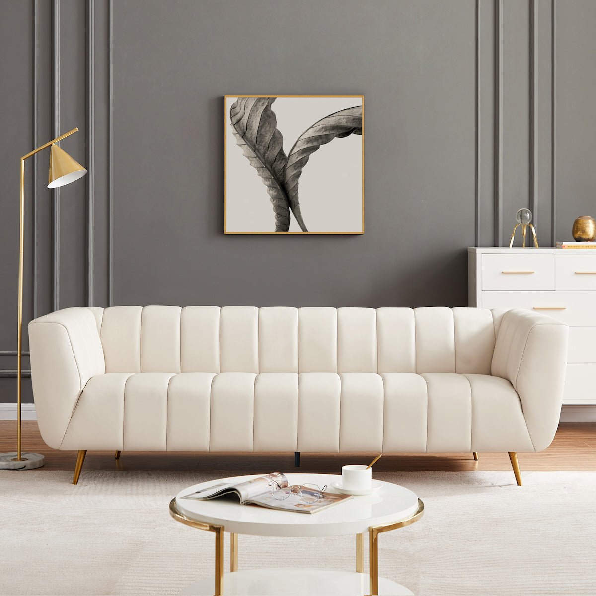 Clodine Cream Leather Sofa - MidinMod