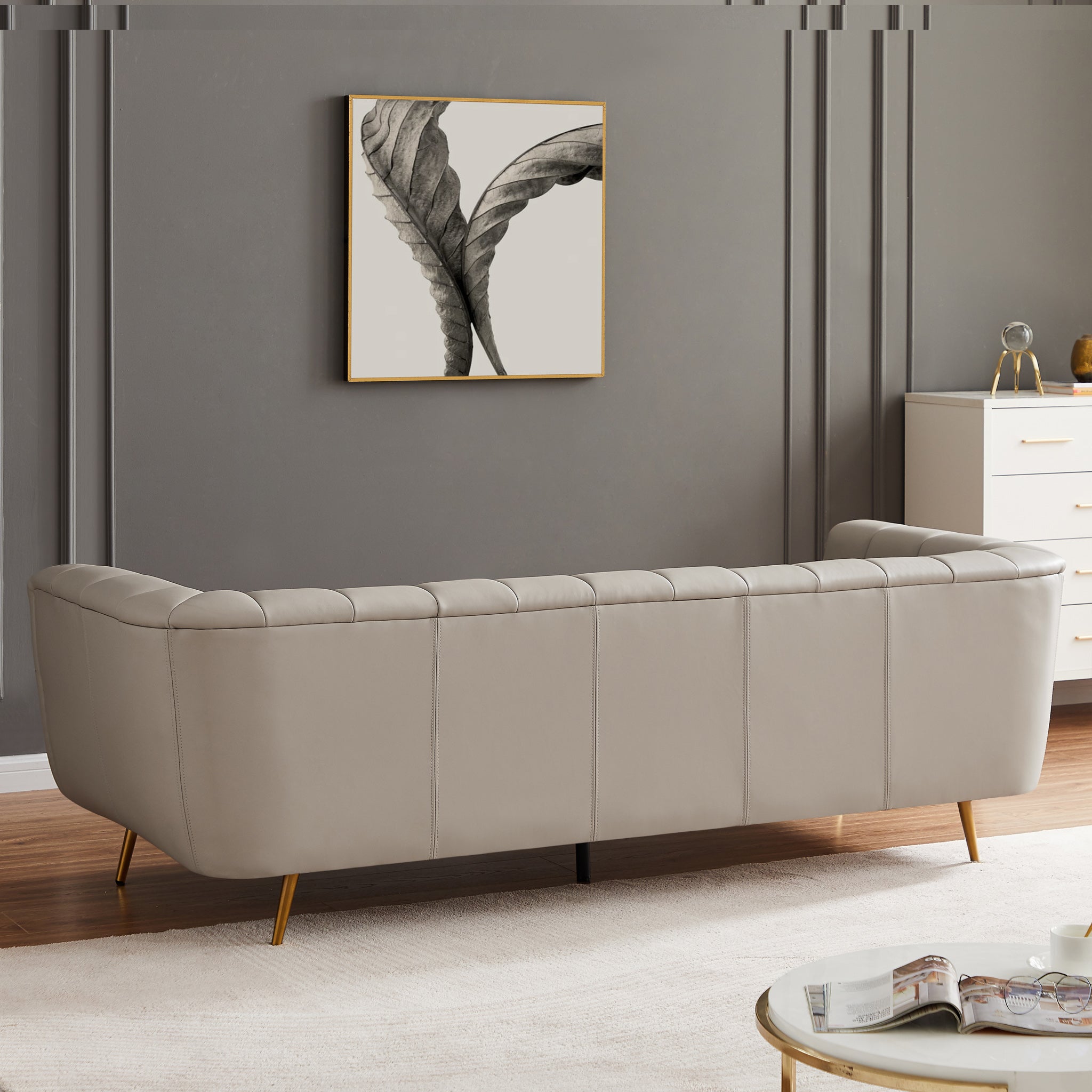 Clodine Grey Leather Sofa - MidinMod