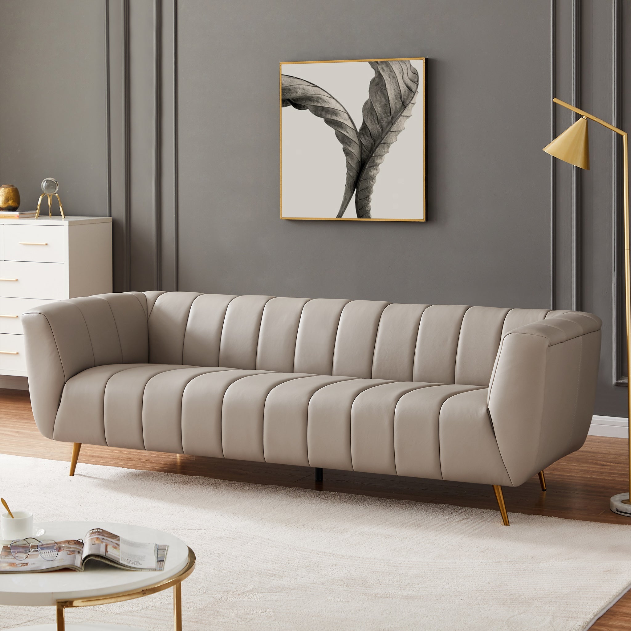 Clodine Grey Leather Sofa - MidinMod