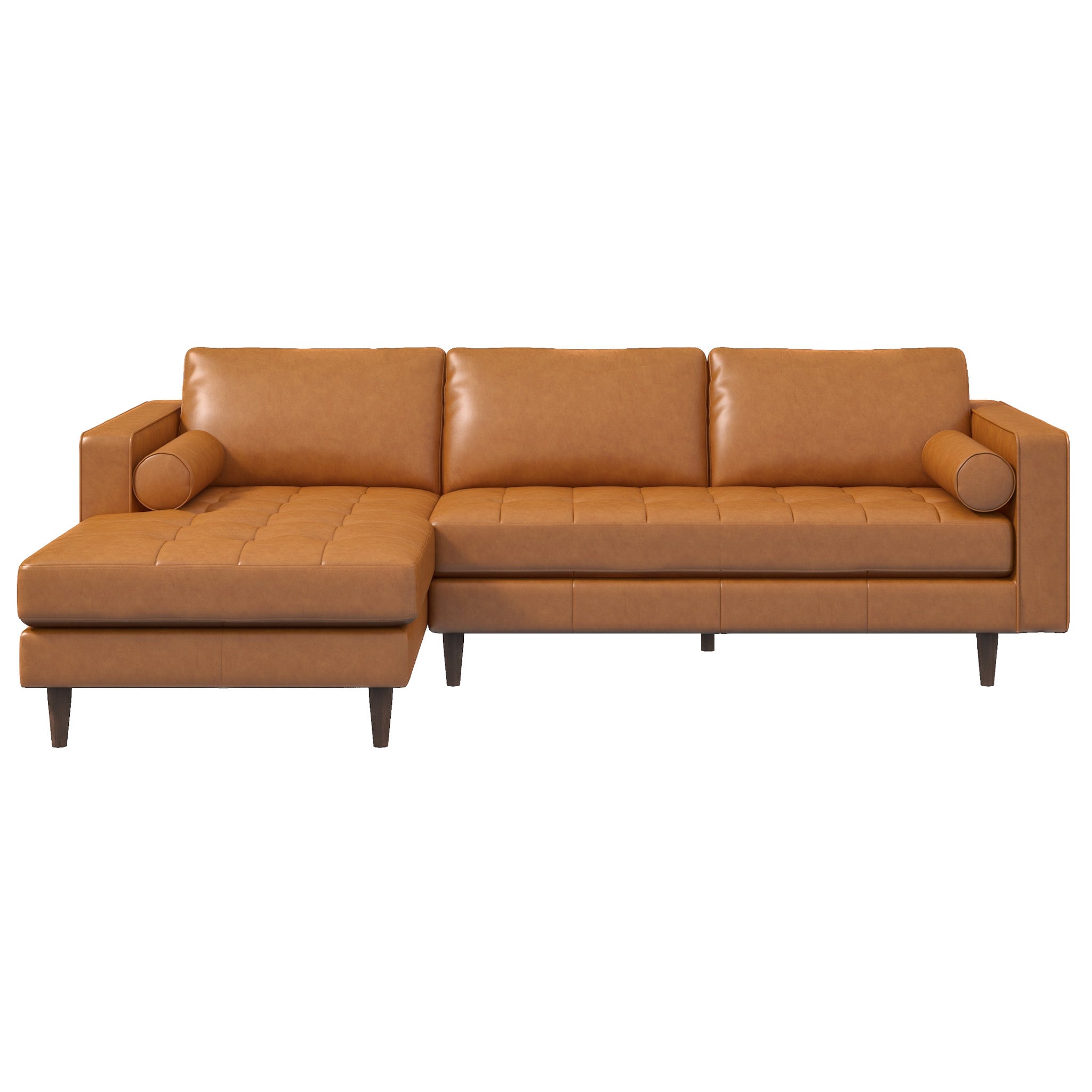 Daphne Tan Leather L Shape Corner Sofa Left Facing Chaise - MidinMod