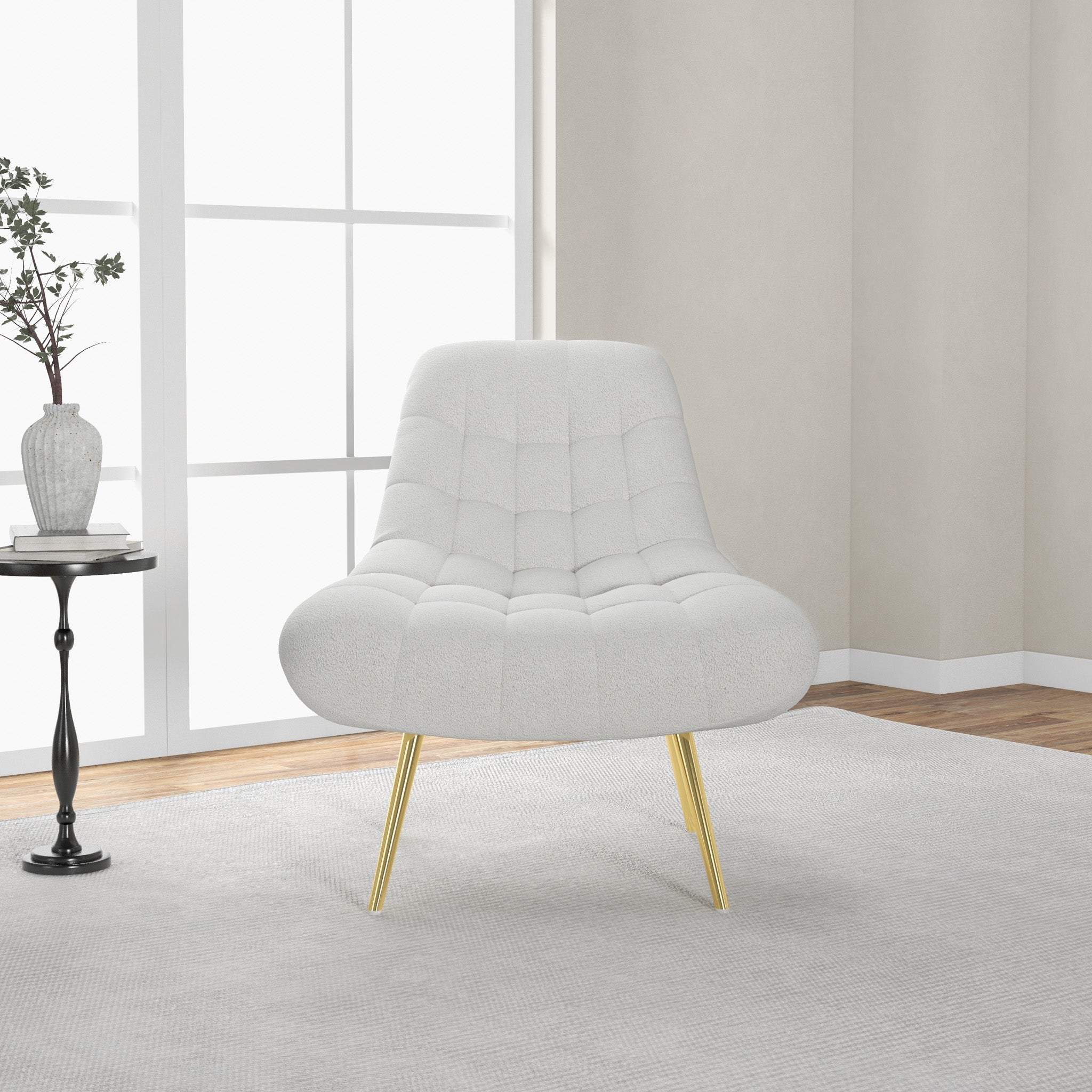 Edna Mid-Century Modern Beige Boucle Lounge Chair with Gold Base | MidinMod