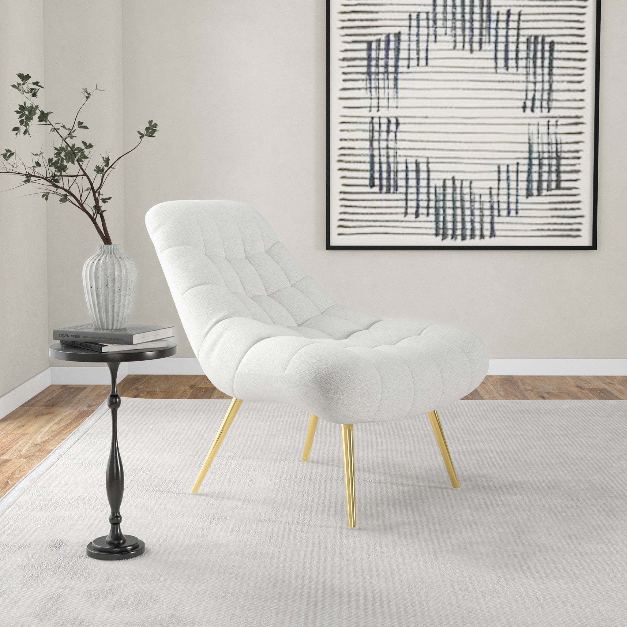 Edna Mid-Century Modern Beige Boucle Lounge Chair with Gold Base | MidinMod
