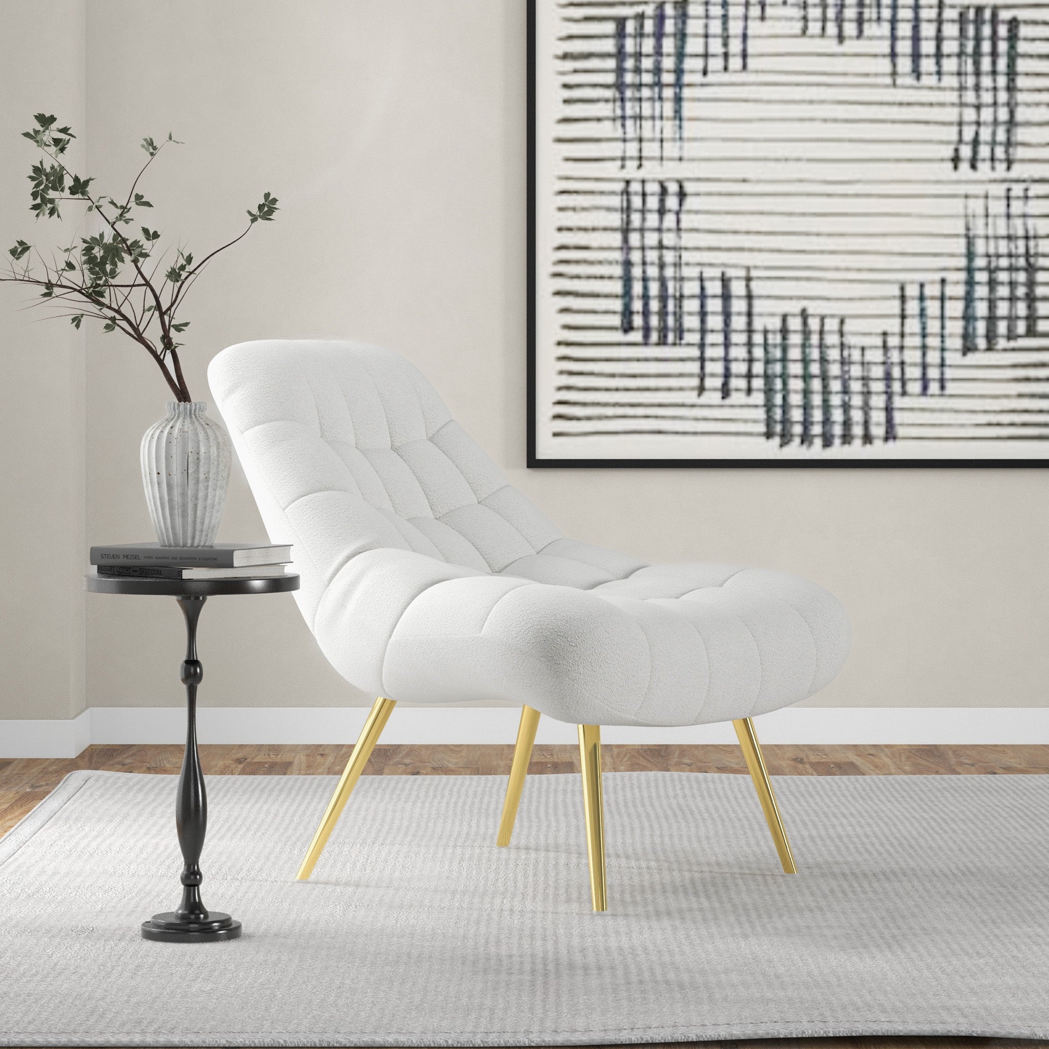 Edna Mid-Century Modern Beige Boucle Lounge Chair with Gold Base | MidinMod