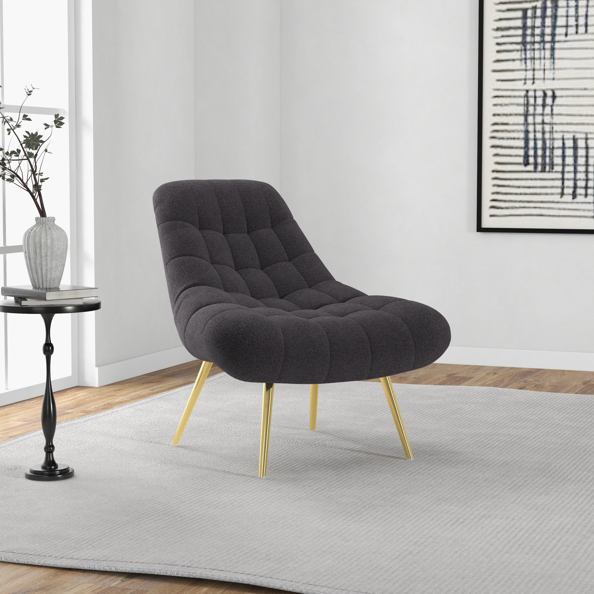 Edna Mid-Century Modern Grey Boucle Lounge Chair with Gold Base | MidinMod