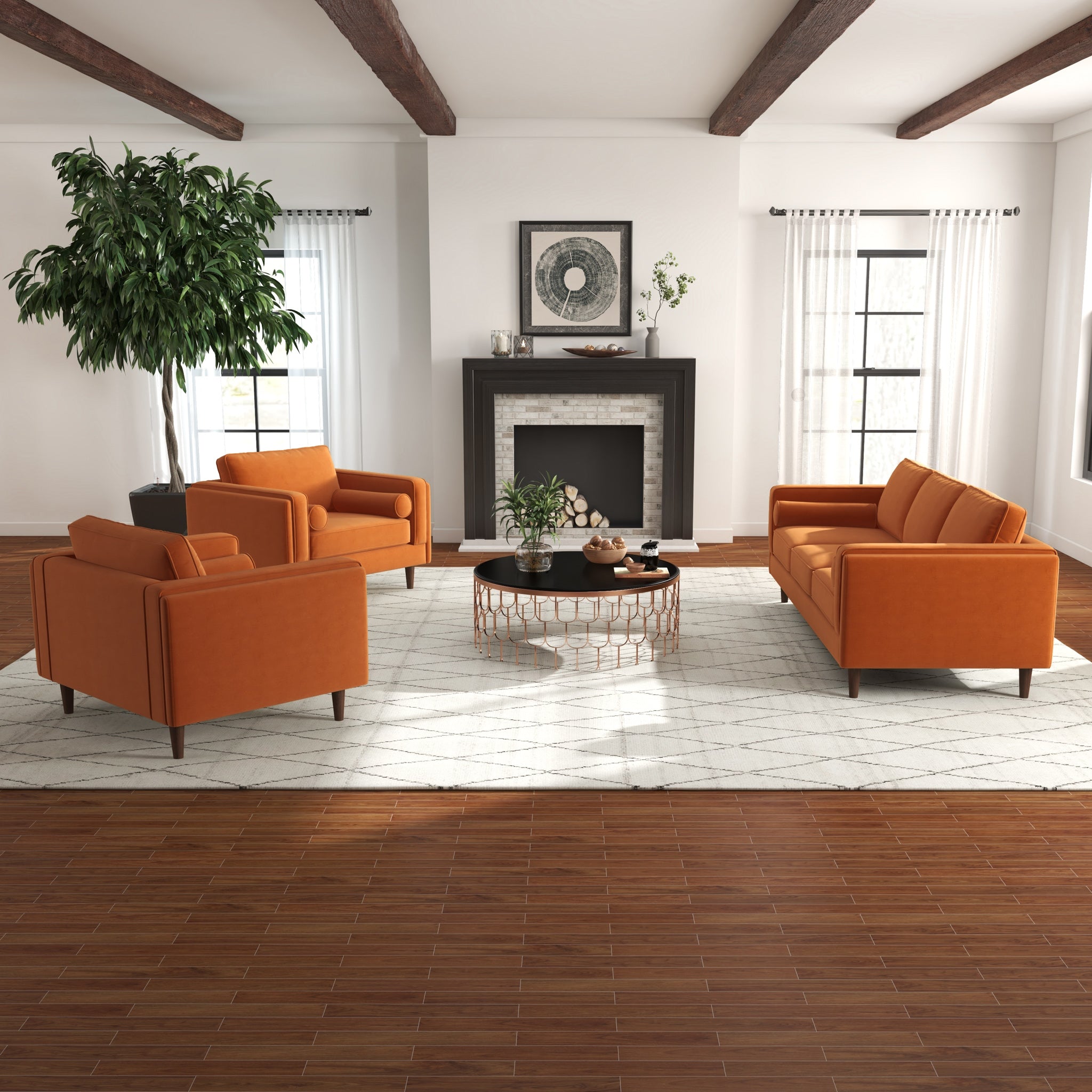Fordham Burnt Orange Velvet Lounge Chair - MidinMod