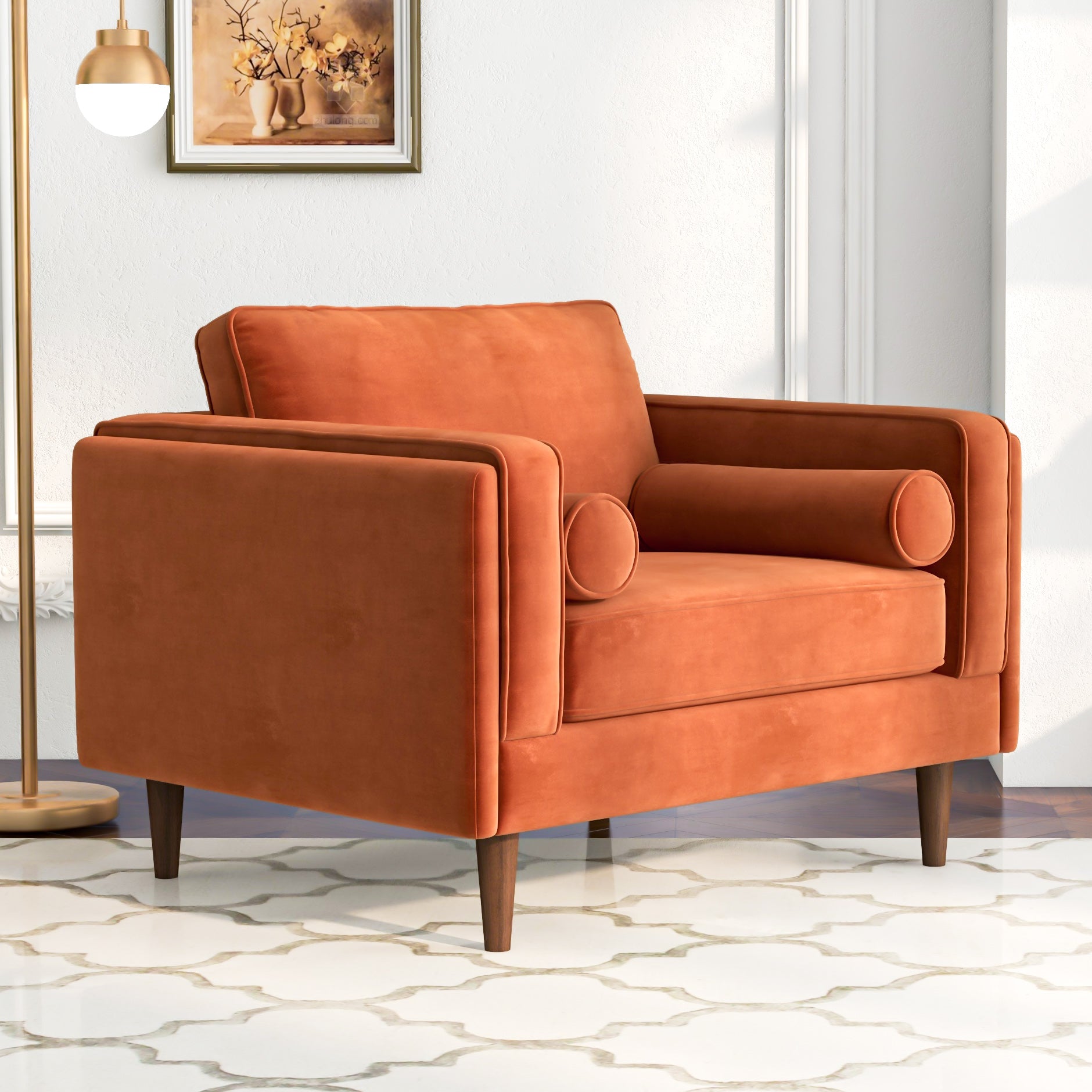 Fordham Burnt Orange Velvet Lounge Chair - MidinMod