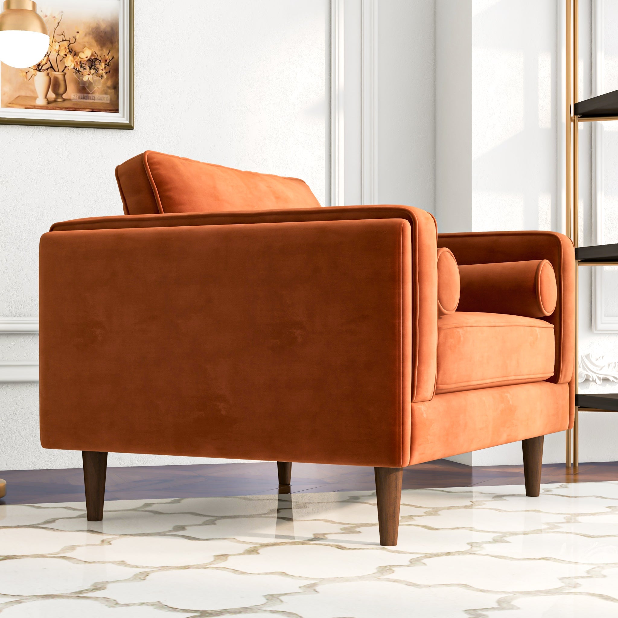 Fordham Burnt Orange Velvet Lounge Chair - MidinMod