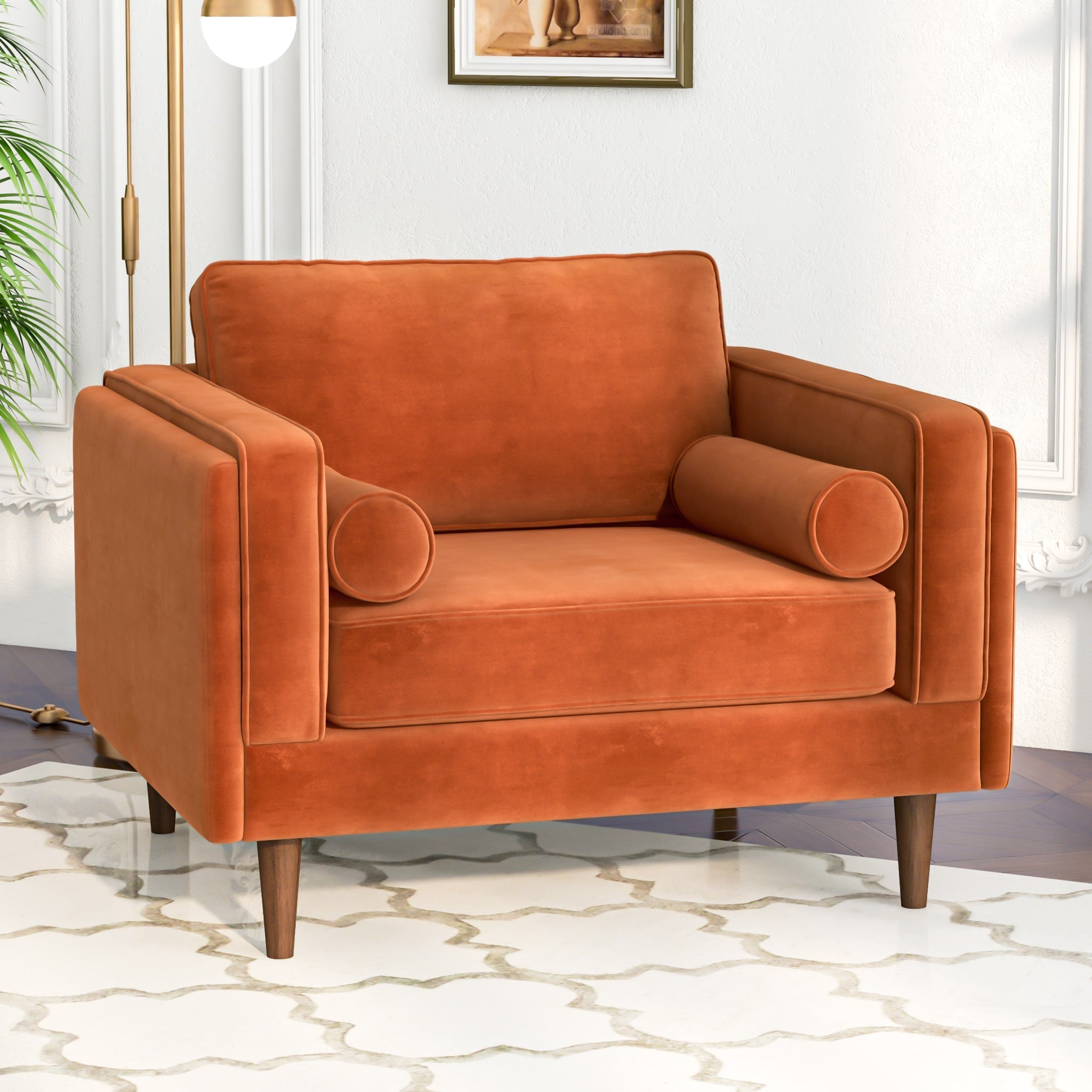 Fordham Burnt Orange Velvet Lounge Chair - MidinMod