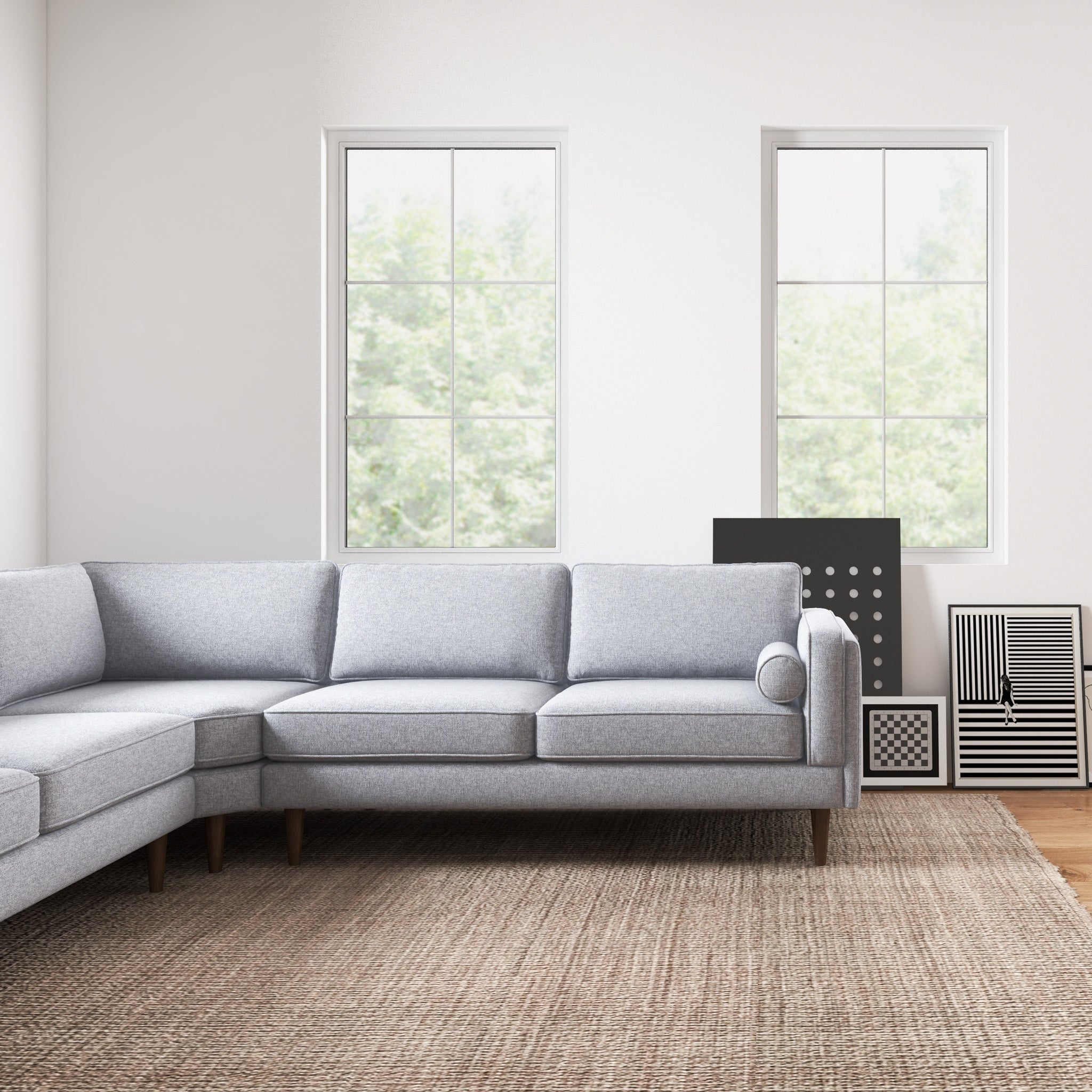 Fordham Light Gray Linen Symmetrical Corner Sofa - MidinMod