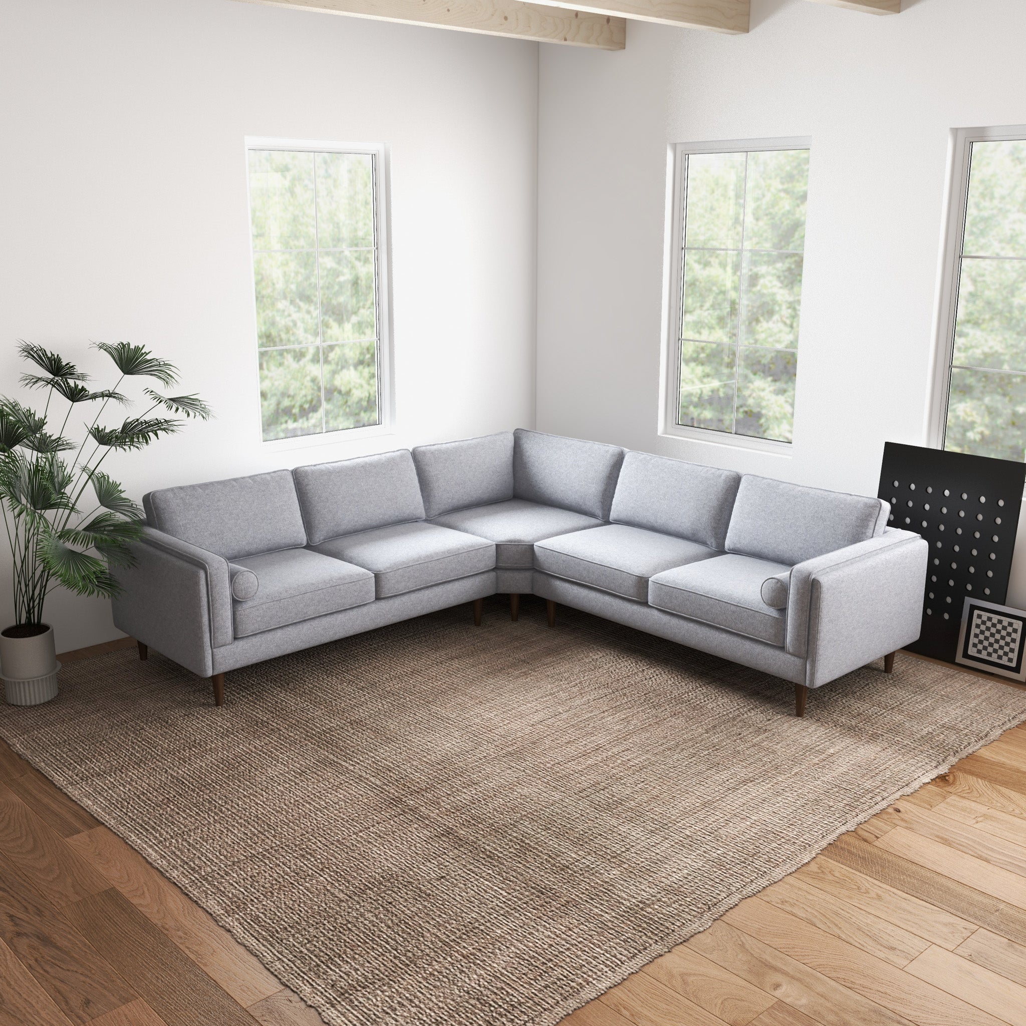Fordham Light Gray Linen Symmetrical Corner Sofa - MidinMod
