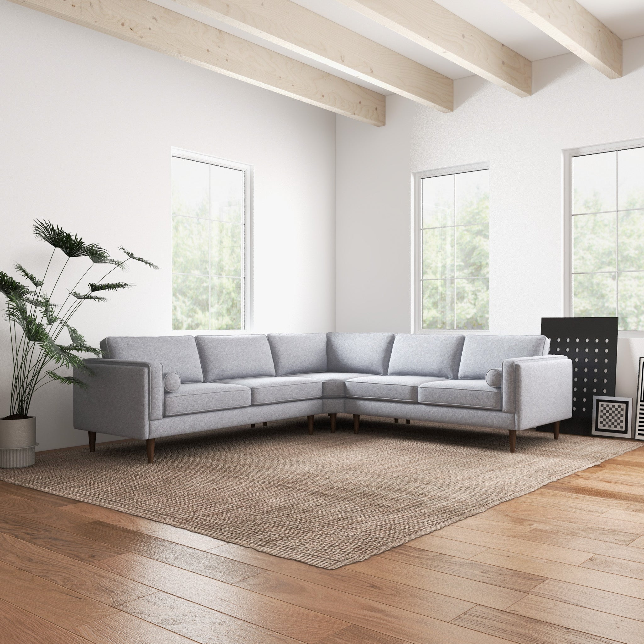 Fordham Light Gray Linen Symmetrical Corner Sofa - MidinMod