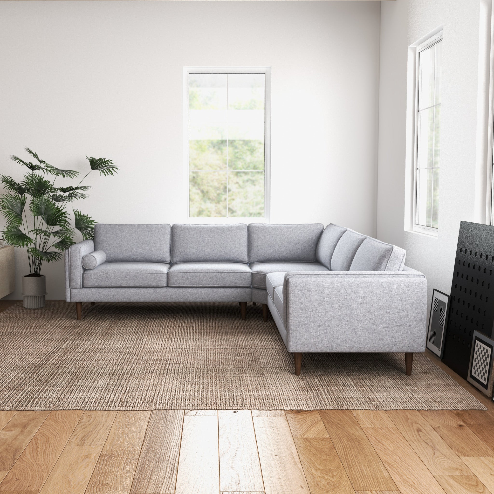 Fordham Light Gray Linen Symmetrical Corner Sofa - MidinMod