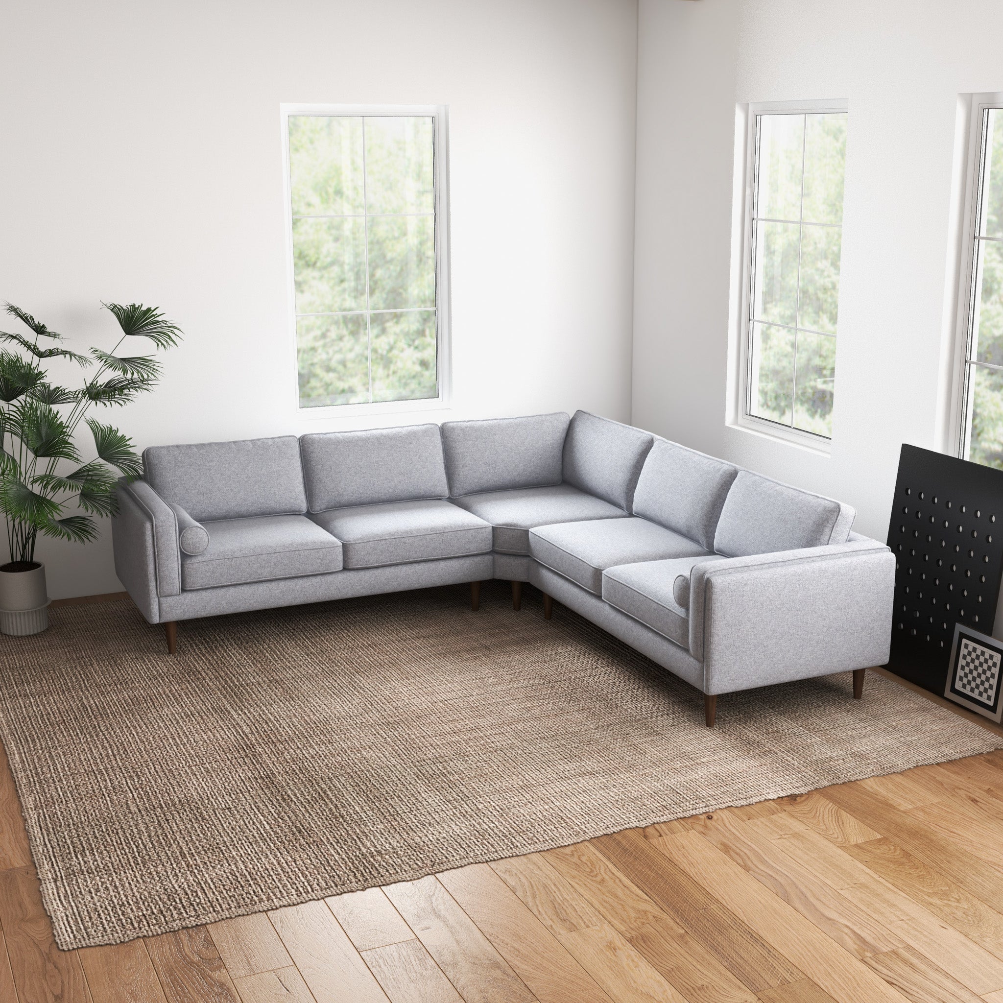 Fordham Light Gray Linen Symmetrical Corner Sofa - MidinMod