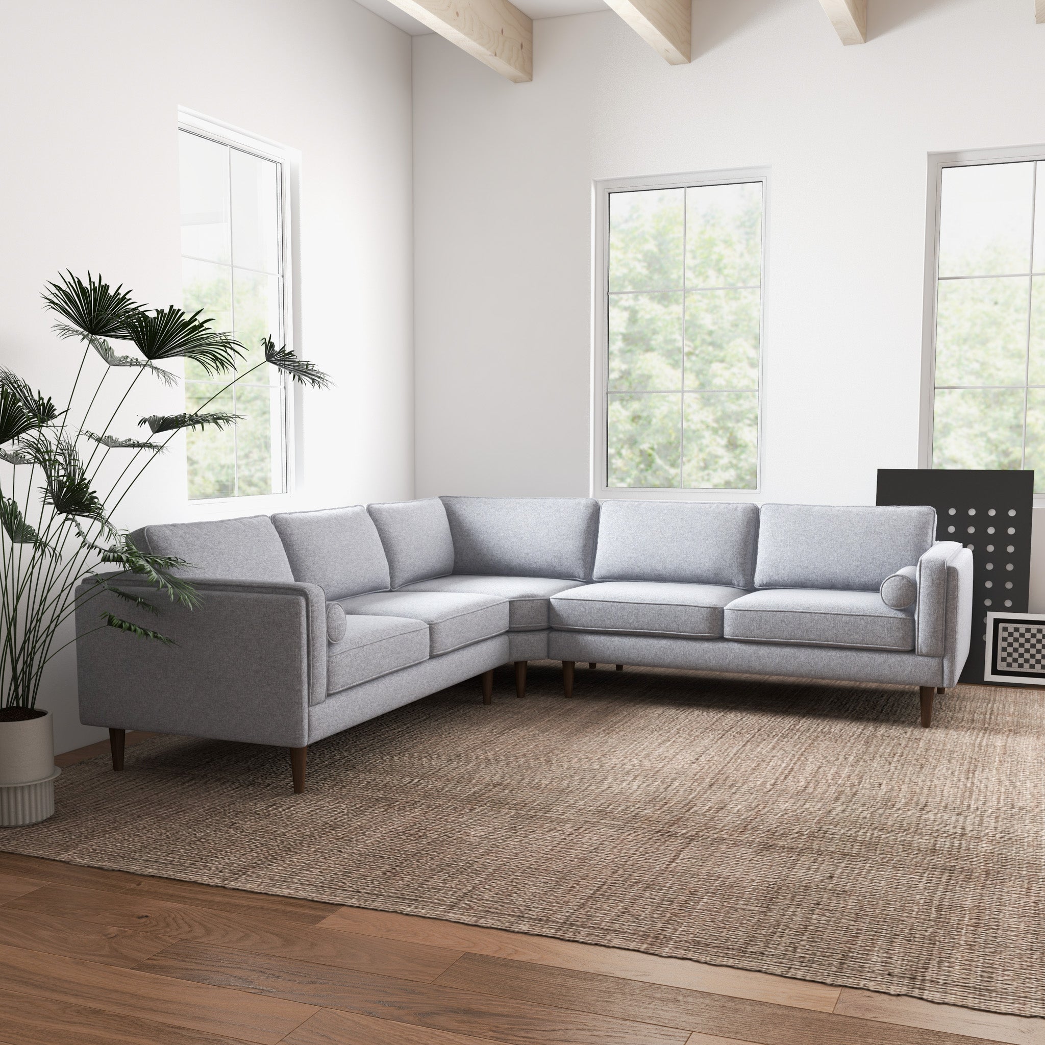 Fordham Light Gray Linen Symmetrical Corner Sofa - MidinMod