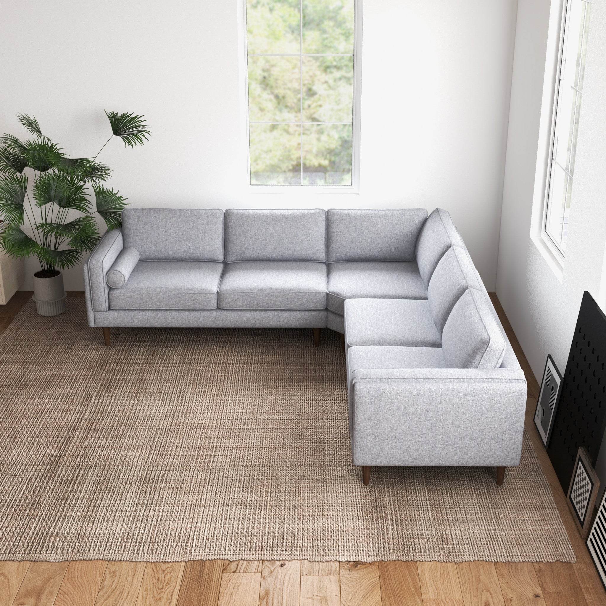 Fordham Light Gray Linen Symmetrical Corner Sofa - MidinMod