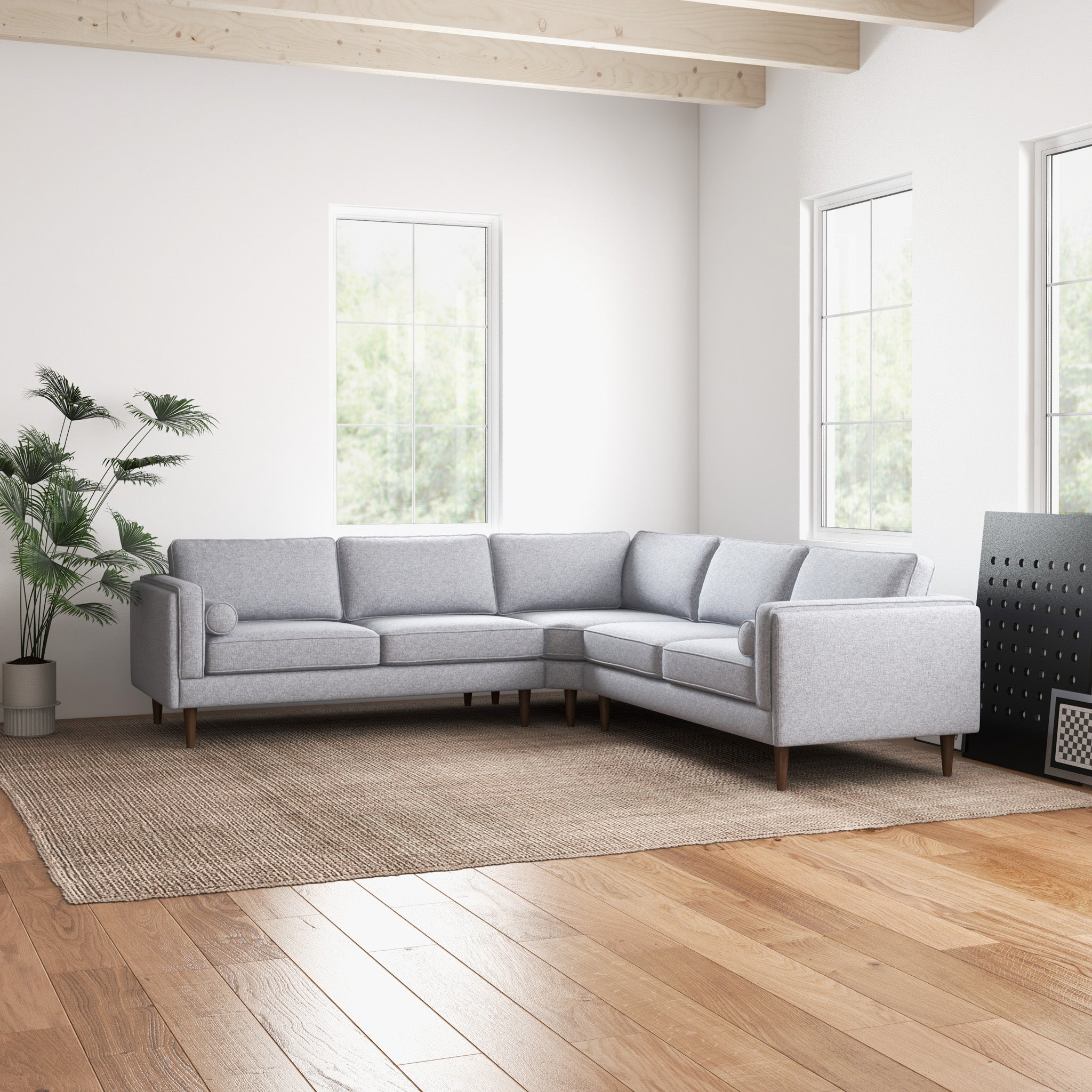 Fordham Light Gray Linen Symmetrical Corner Sofa - MidinMod