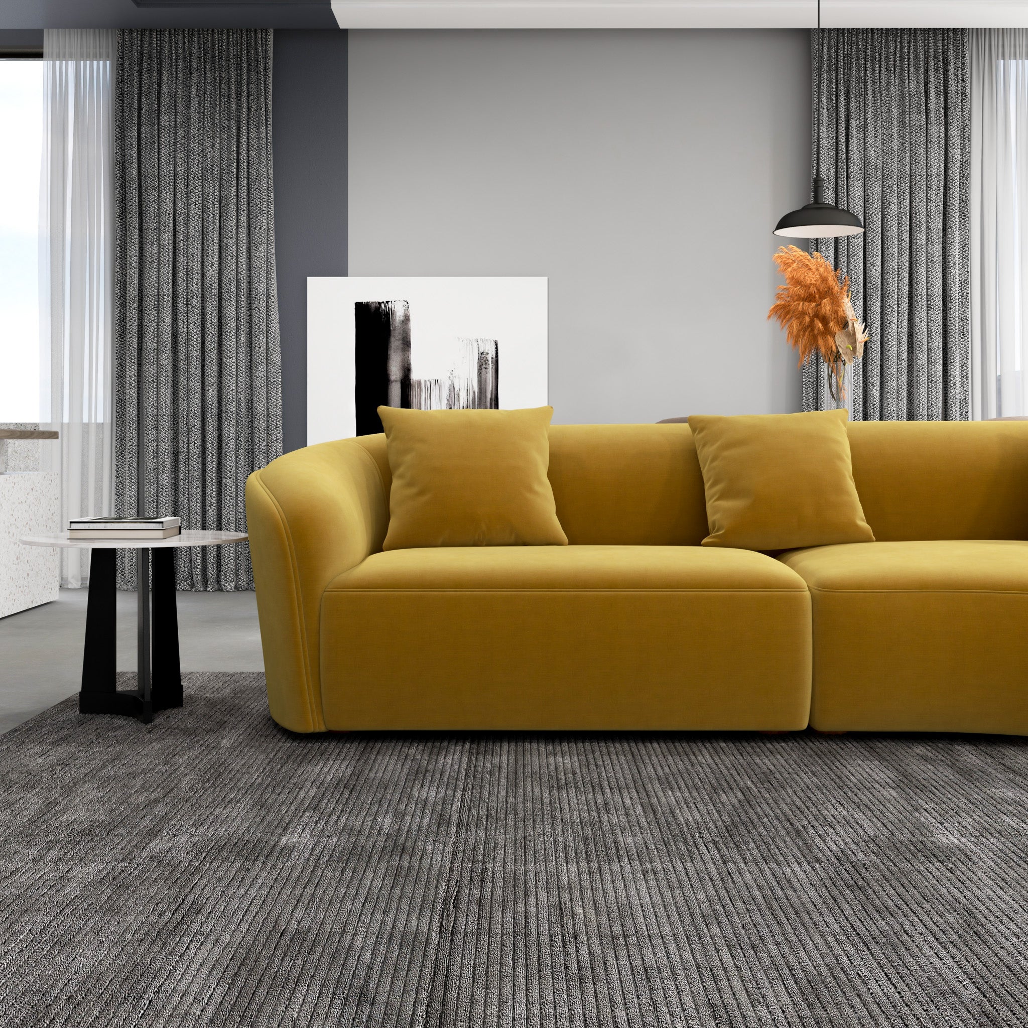 Galleria Japandi Style Curvy Sectional Sofa Gold Velvet - MidinMod
