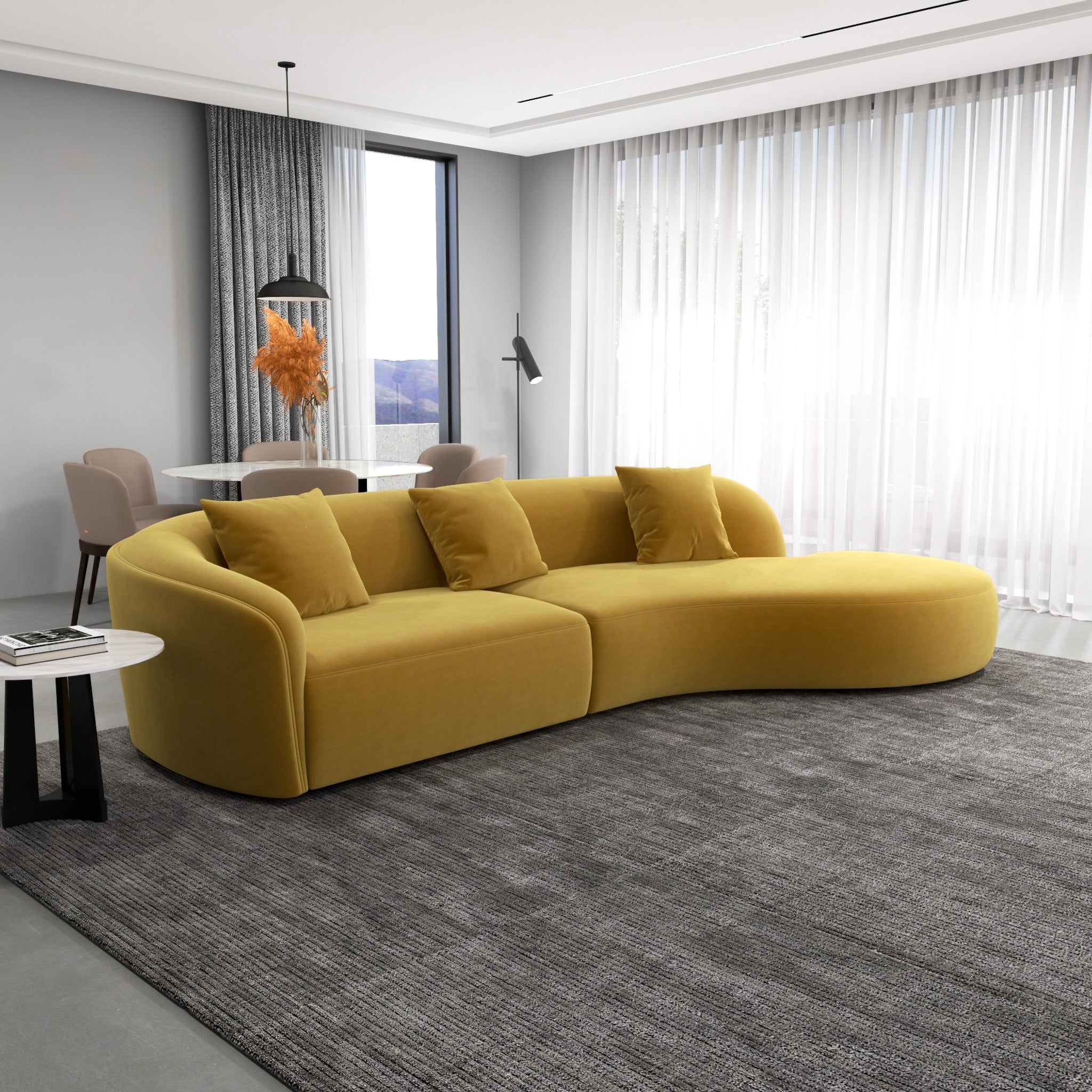 Galleria Japandi Style Curvy Sectional Sofa Gold Velvet - MİdinMod