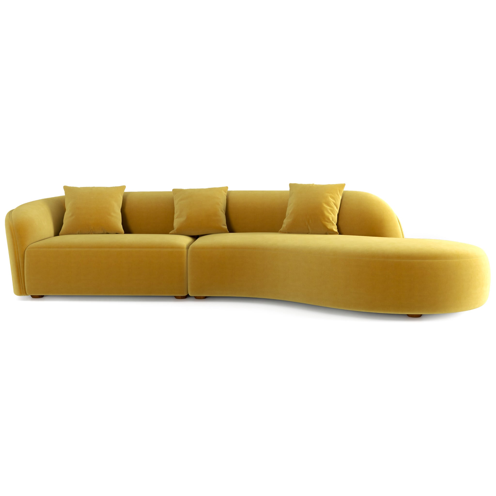 Galleria Japandi Style Curvy Sectional Sofa Gold Velvet - MidinMod