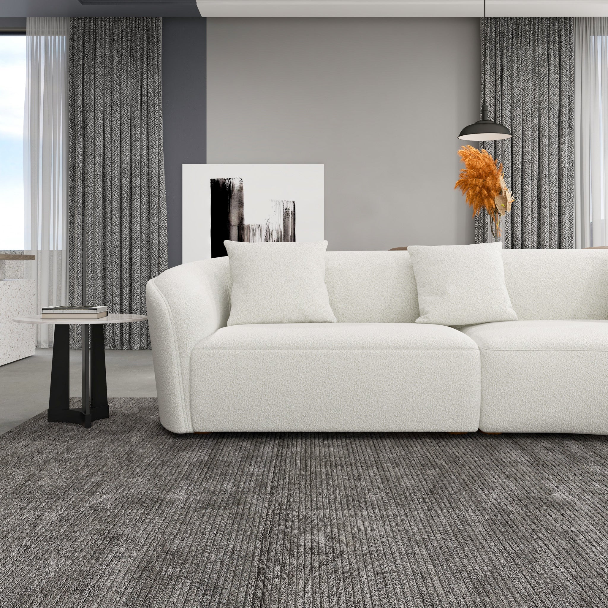 Galleria Japandi Style Curvy White Boucle Sectional Sofa - MidinMod