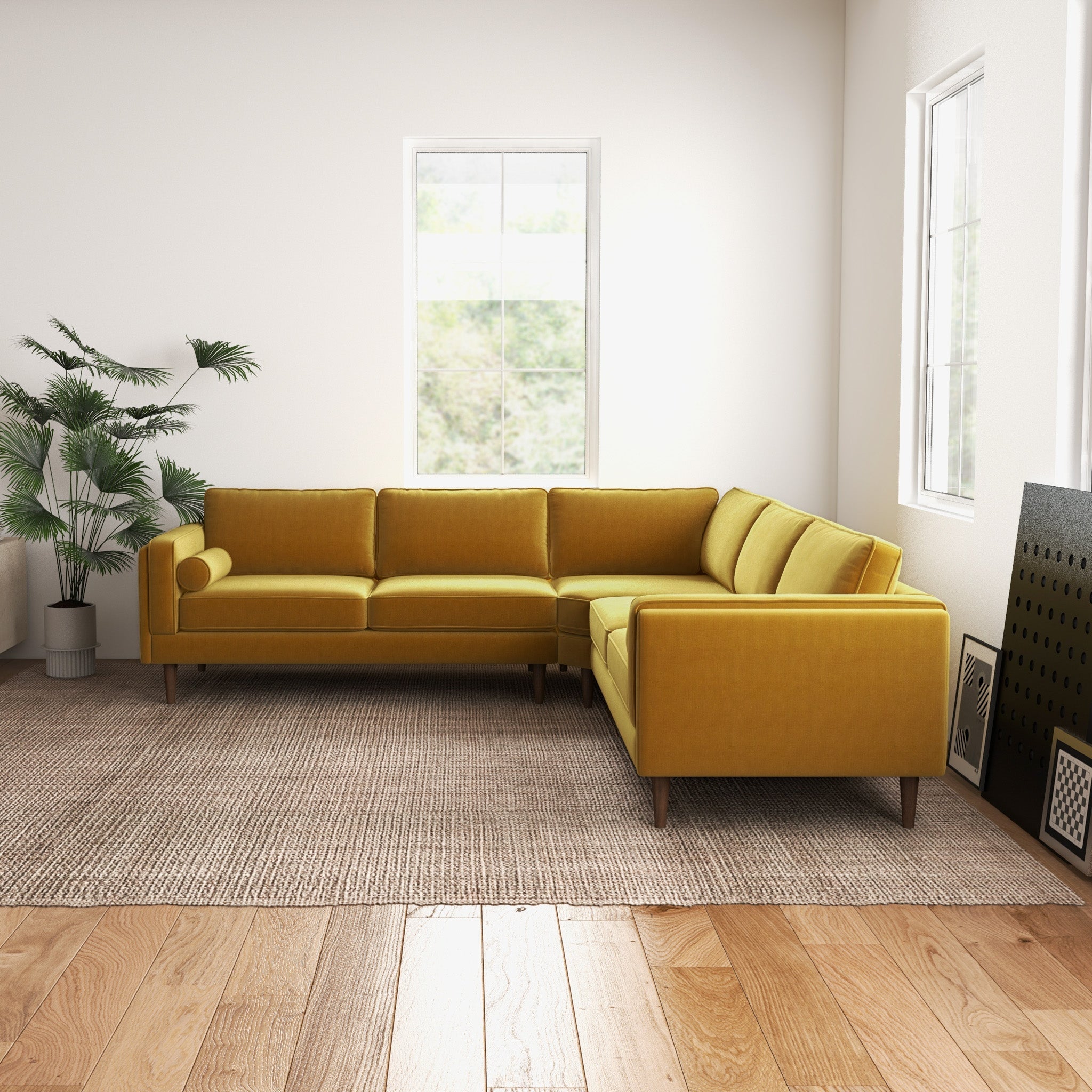 Fordham Gold Velvet Symmetrical Corner Sofa - MidinMod