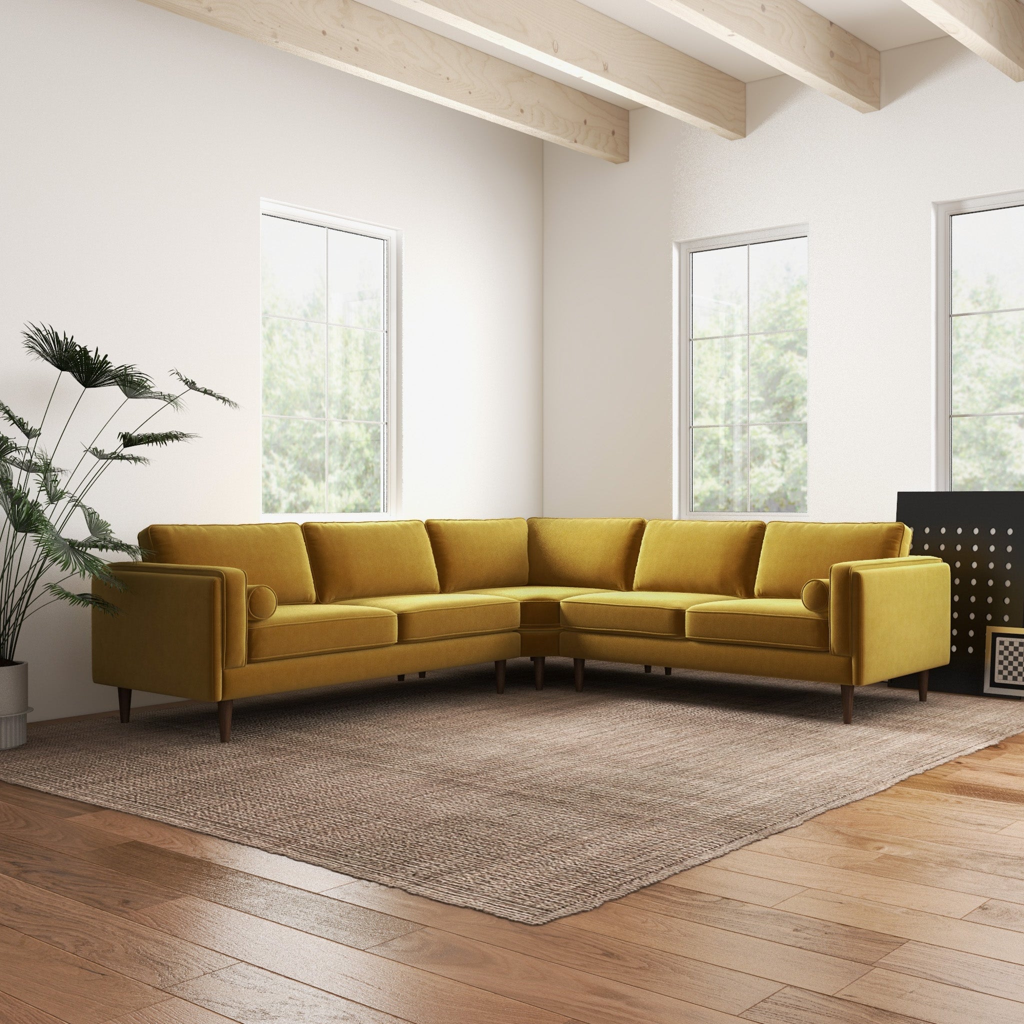 Fordham Gold Velvet Symmetrical Corner Sofa - MidinMod