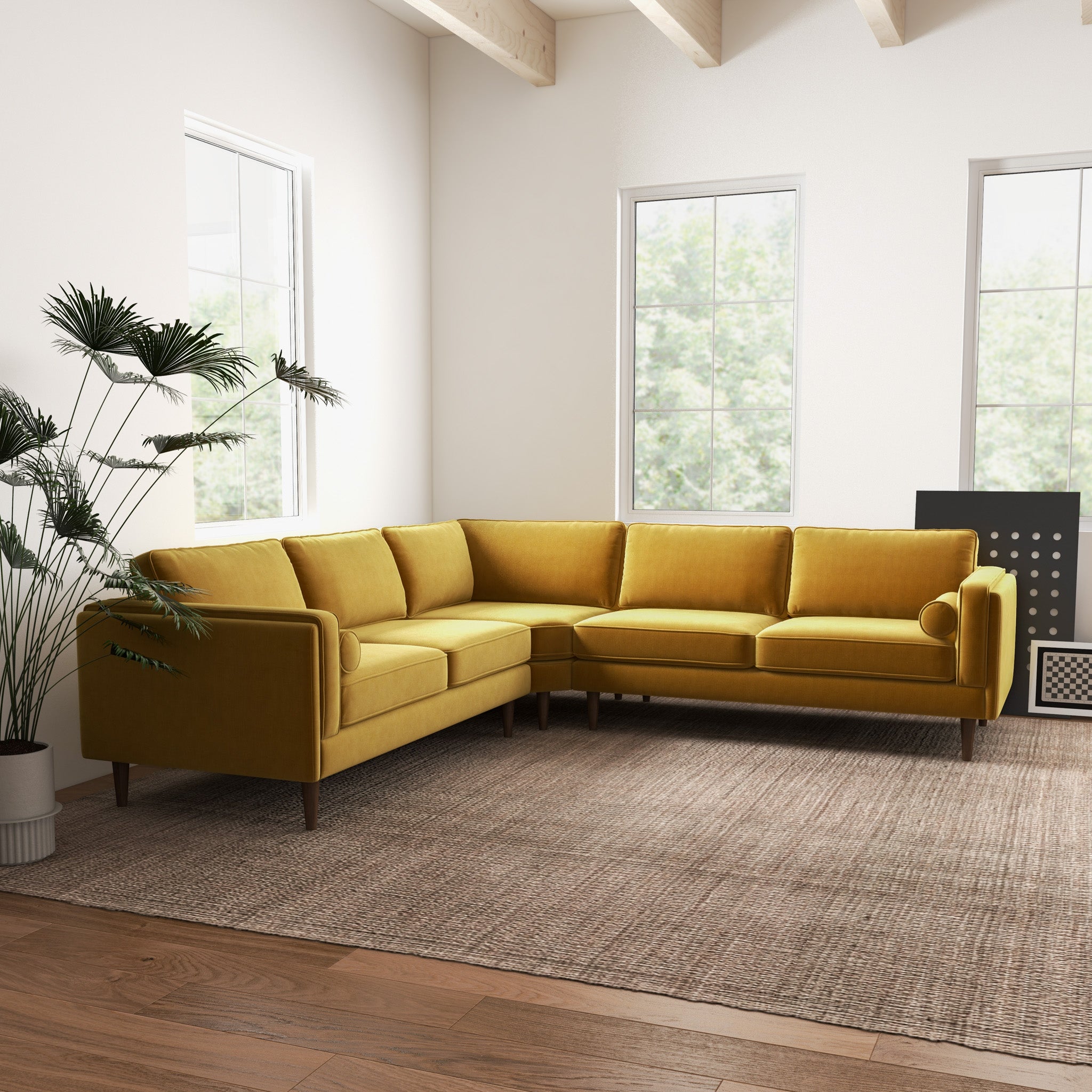 Fordham Gold Velvet Symmetrical Corner Sofa - MidinMod