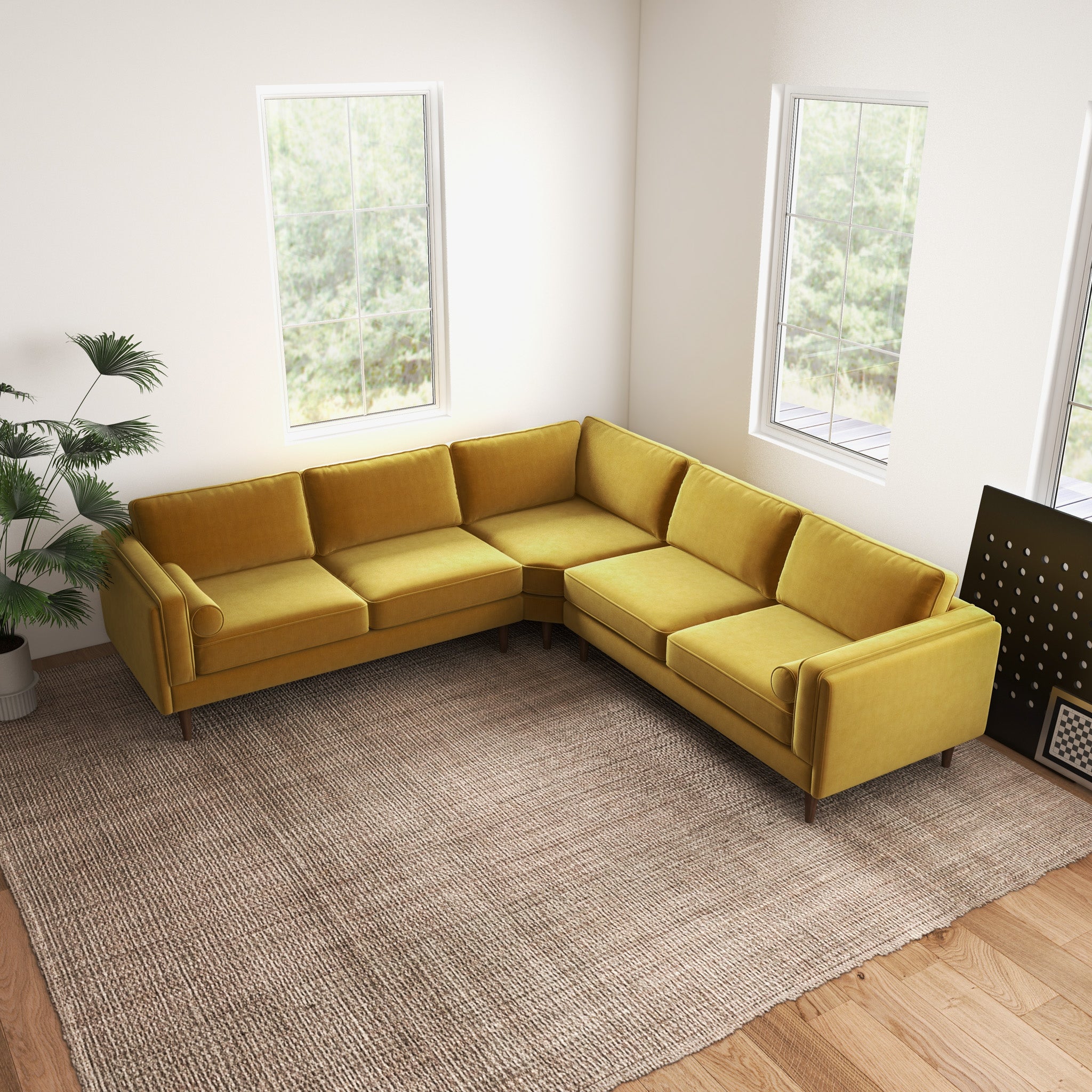 Fordham Gold Velvet Symmetrical Corner Sofa - MidinMod