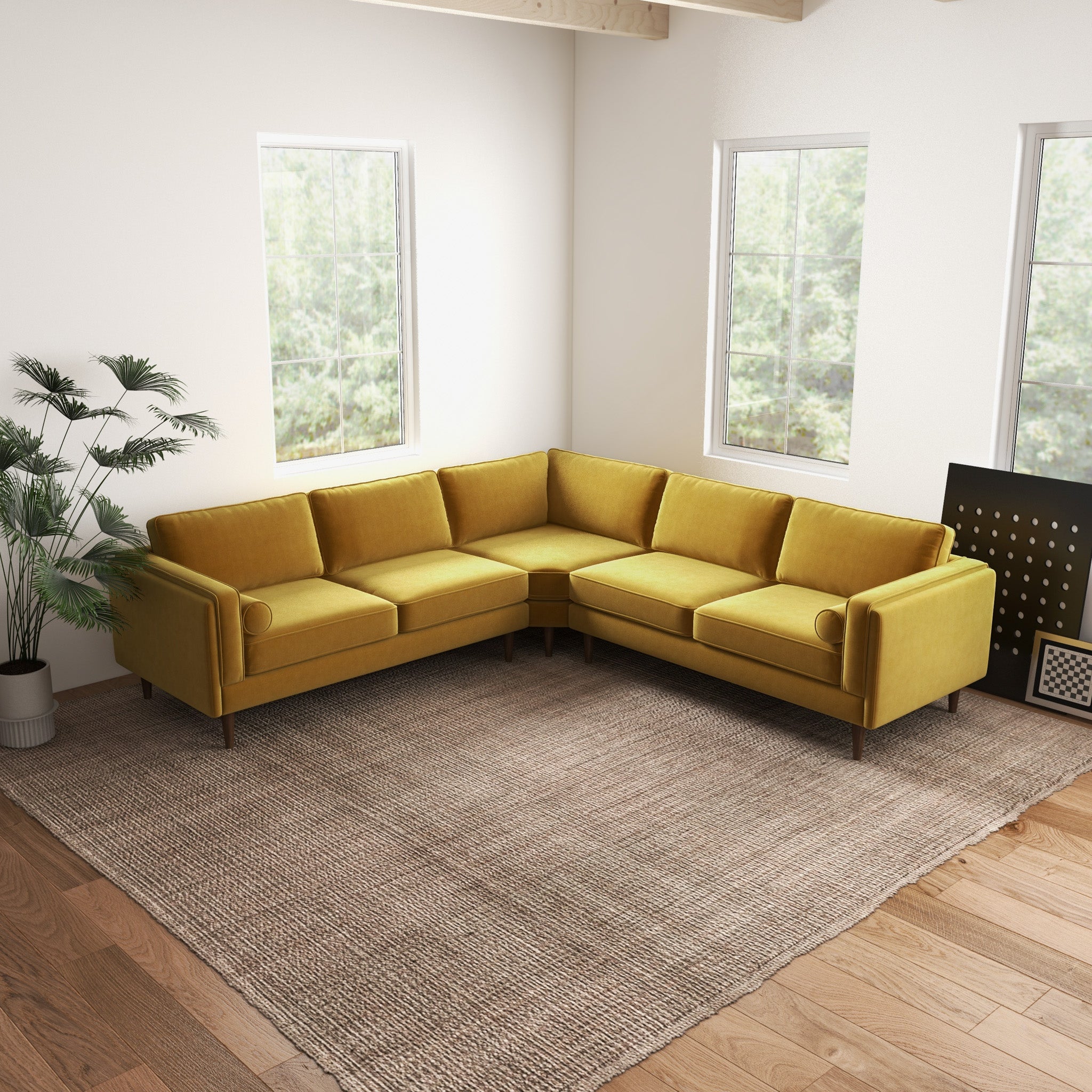 Fordham Gold Velvet Symmetrical Corner Sofa - MidinMod