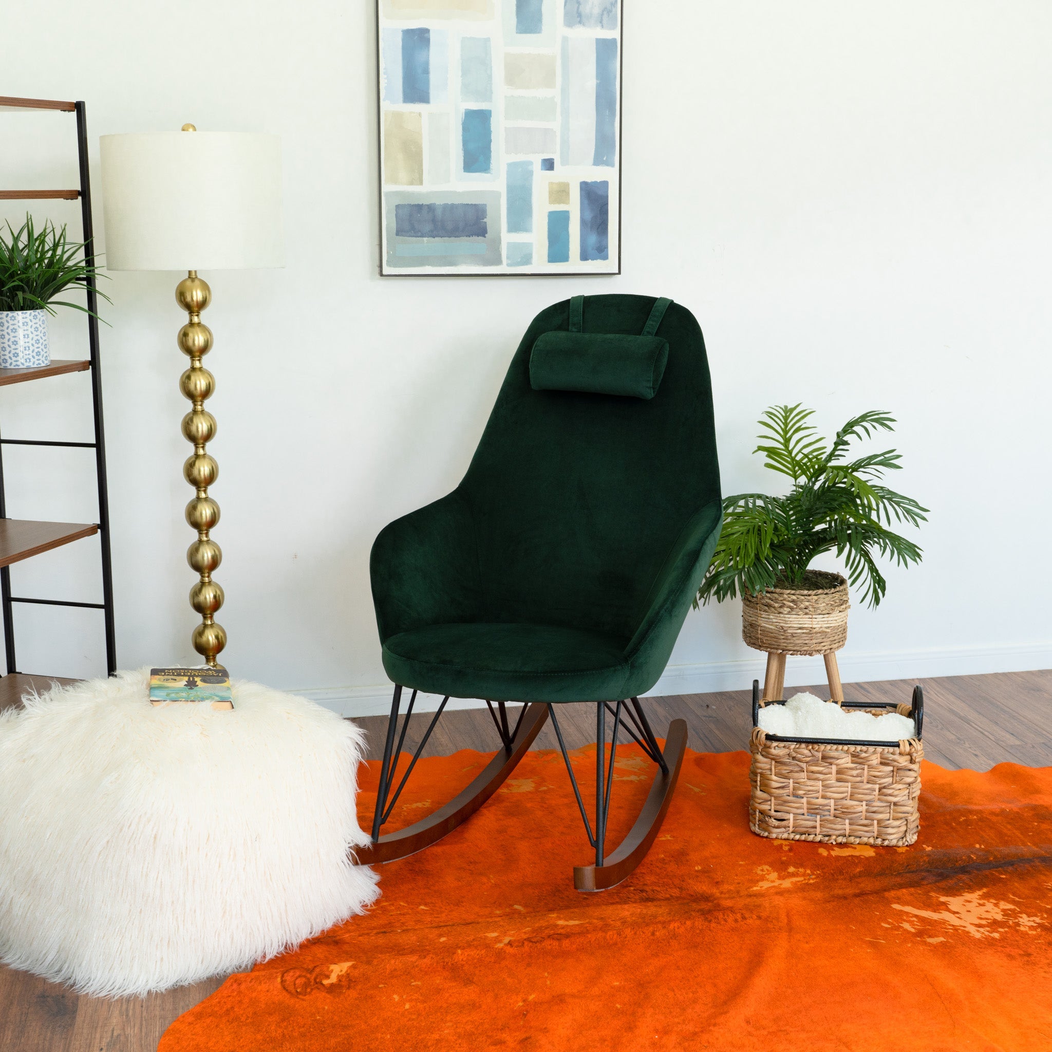 Ingrid Green Velvet Rocking Chair | Mid-Century Modern High Back Rocker | MidinMod