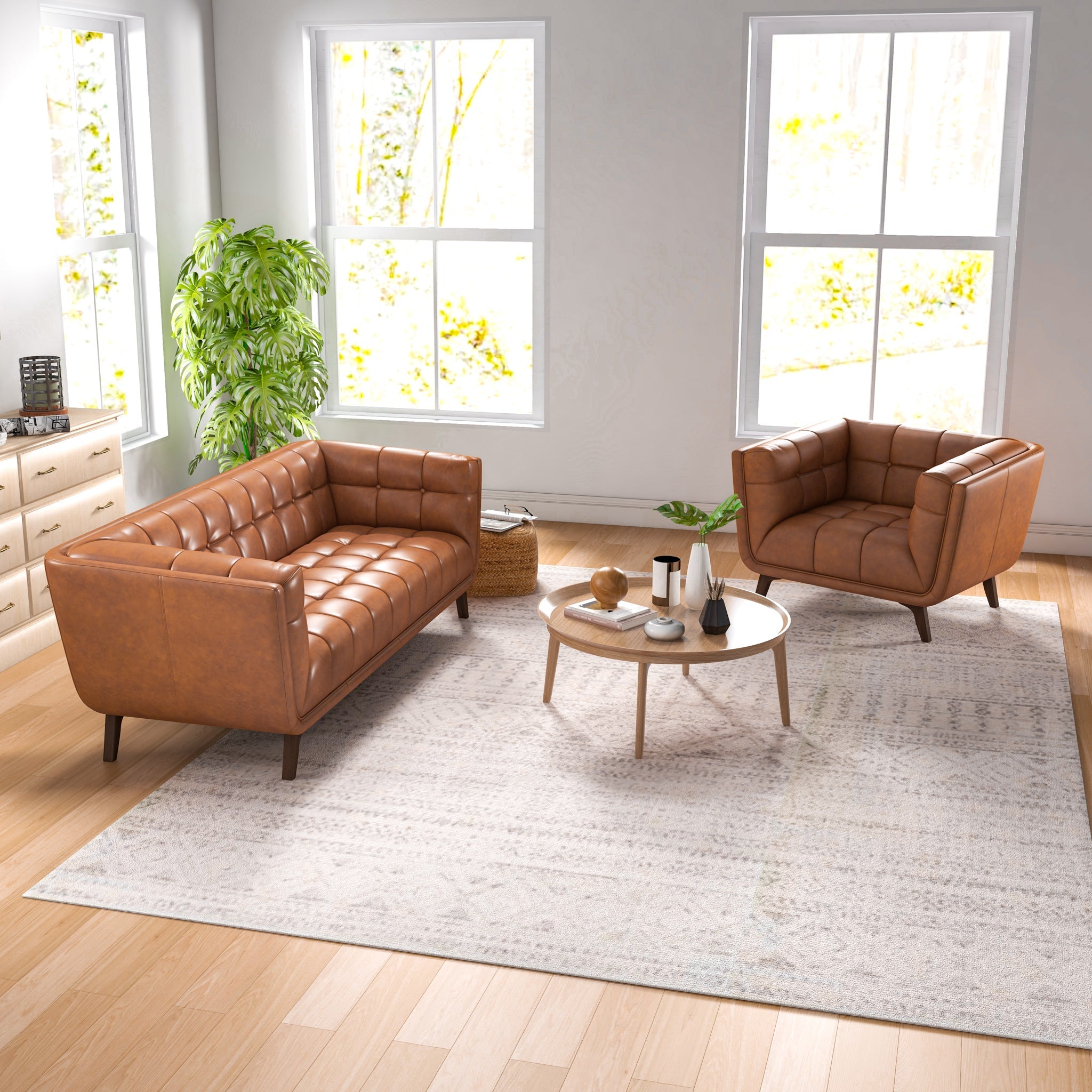 Kano Cognac Genuine Leather Lounge Chair - MidinMod