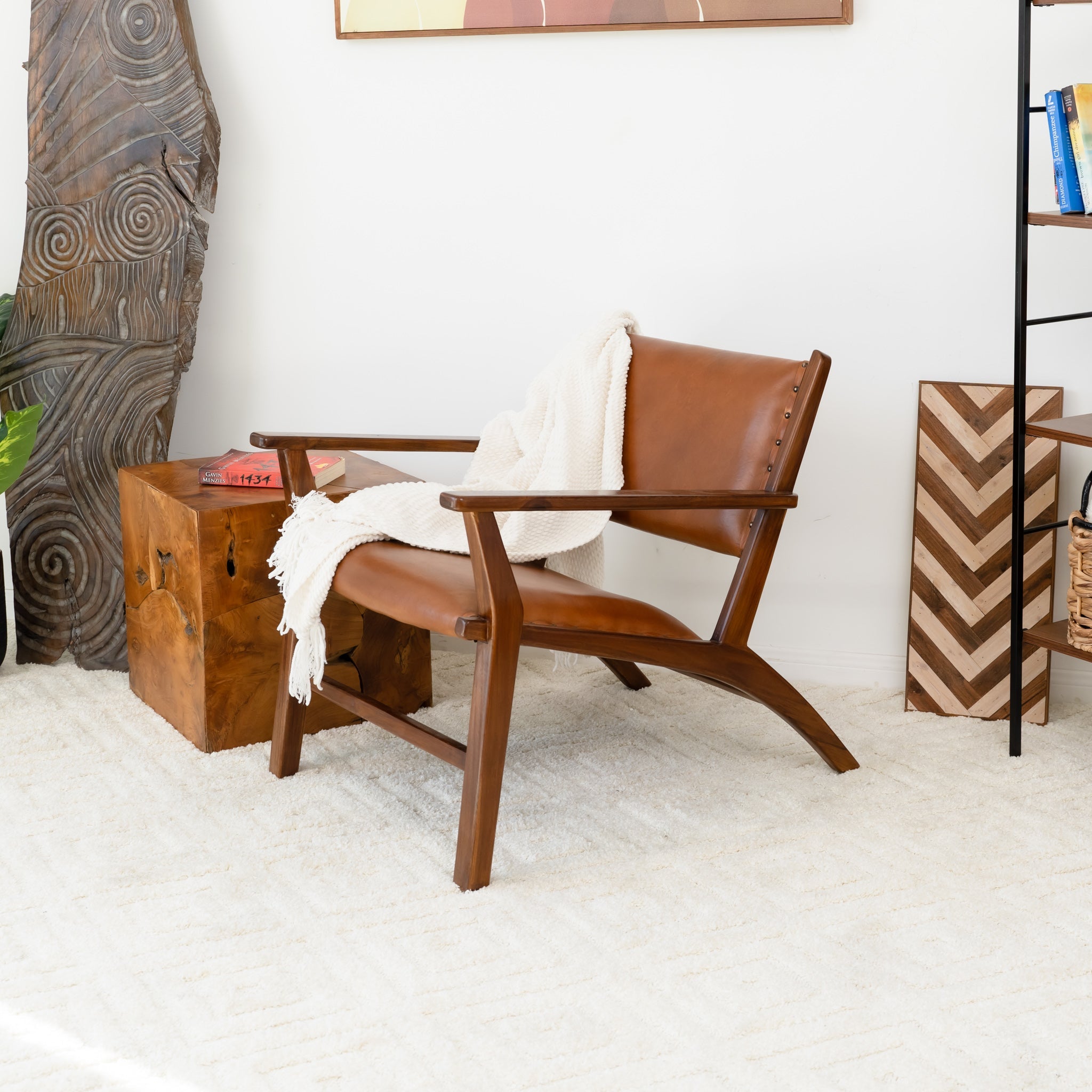Malawi Tan Leather Arm Chair - MidinMod