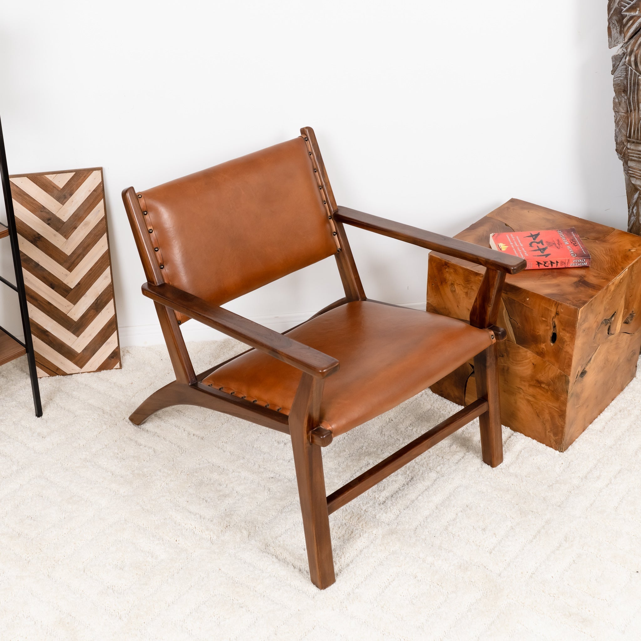 Malawi Tan Leather Arm Chair - MidinMod