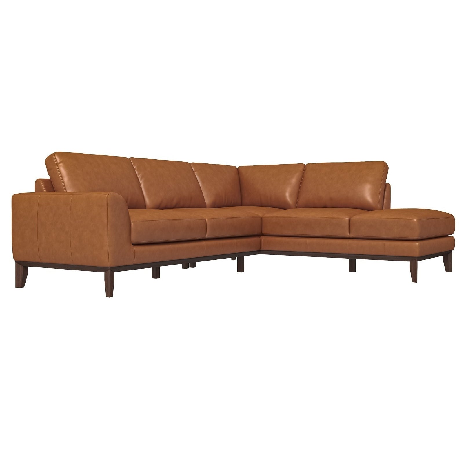 Mayfair Tan Leather Sectional Right Facing Chaise - MidinMod