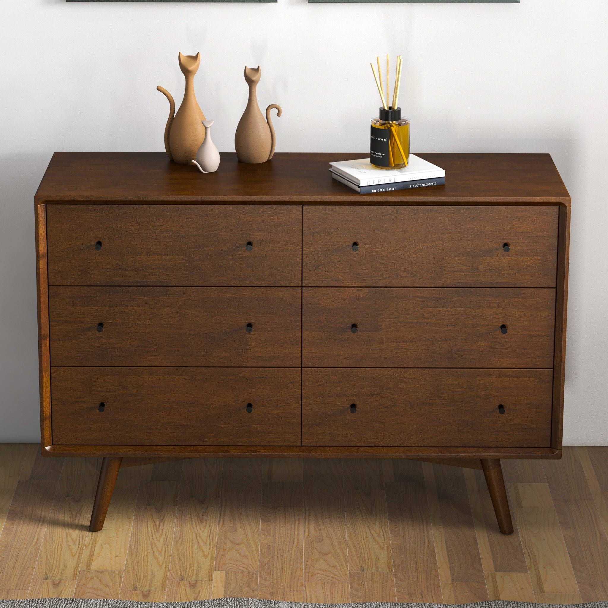 Noak Mid Century Modern Dresser 6 Drawer Walnut - MidinMod