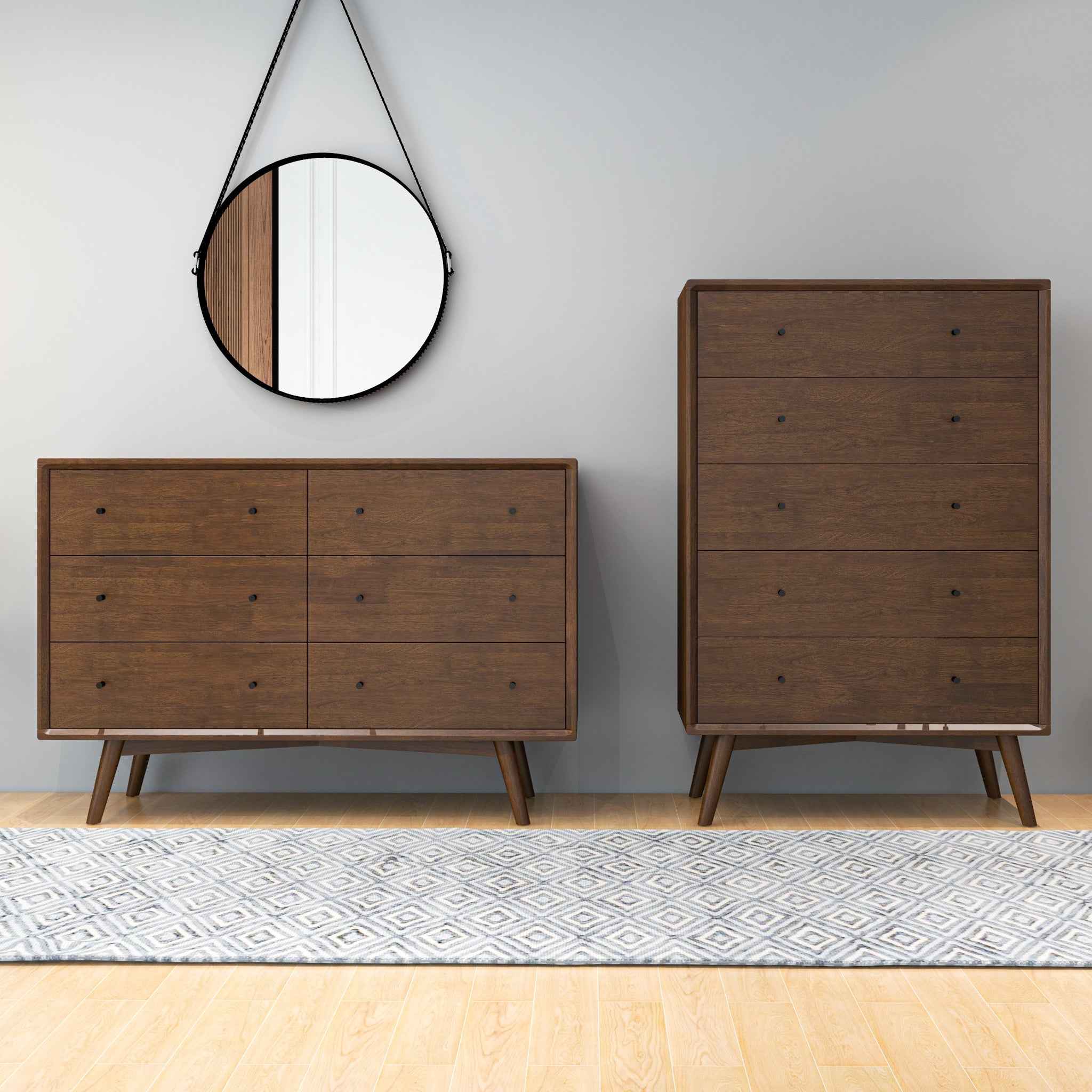Noak Mid Century Modern Dresser 5 Drawers Walnut - MidinMod