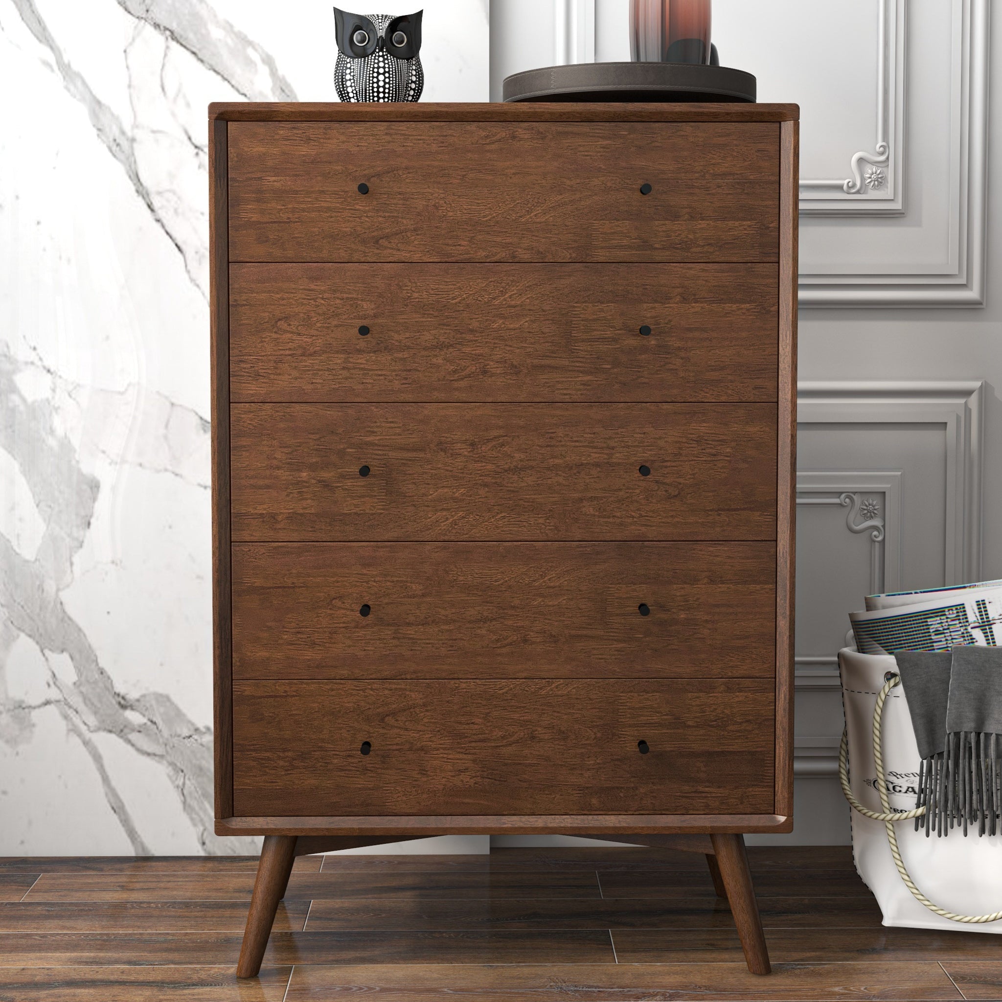 Noak Mid Century Modern Dresser 5 Drawers Walnut - MidinMod