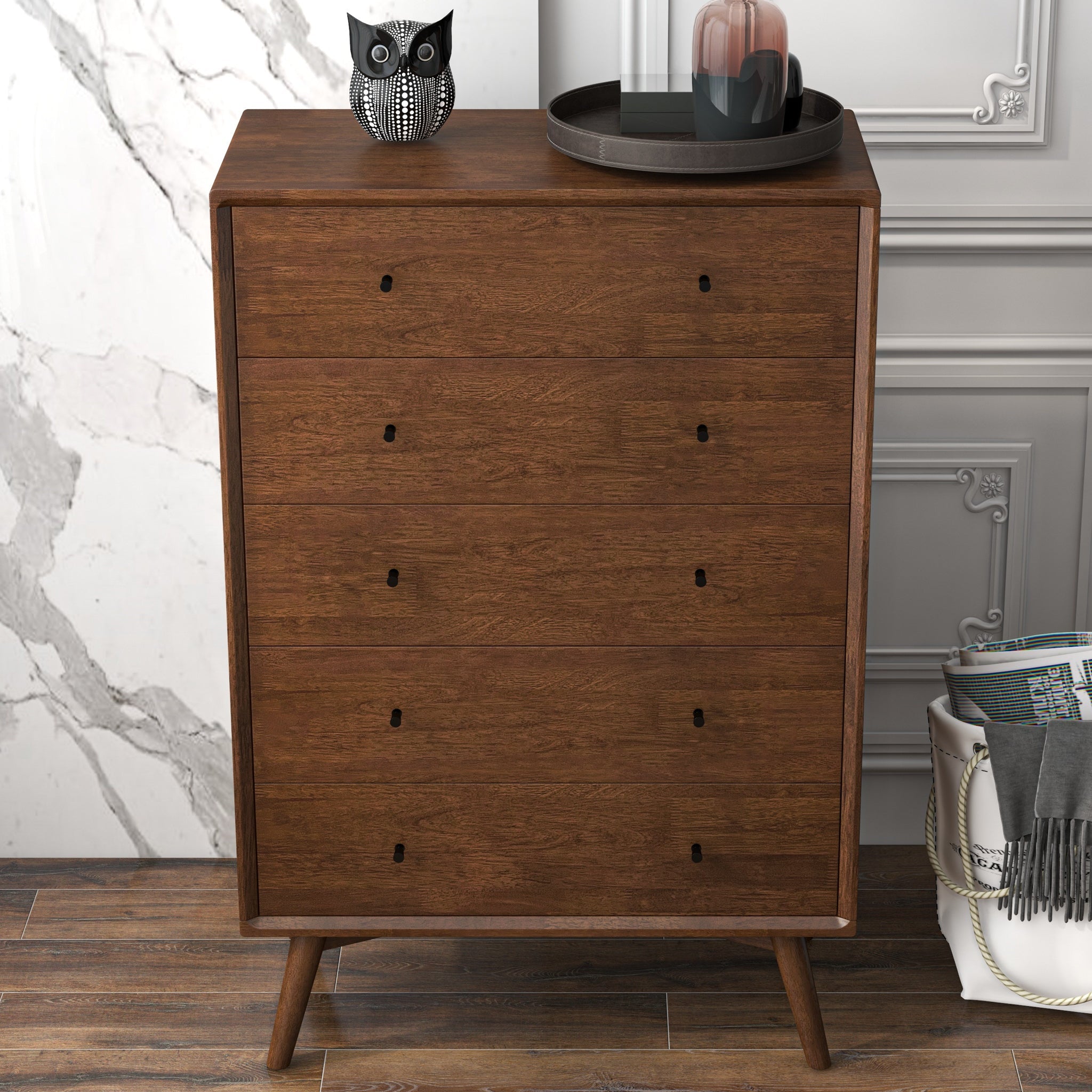 Noak Mid Century Modern Dresser 5 Drawers Walnut - MidinMod