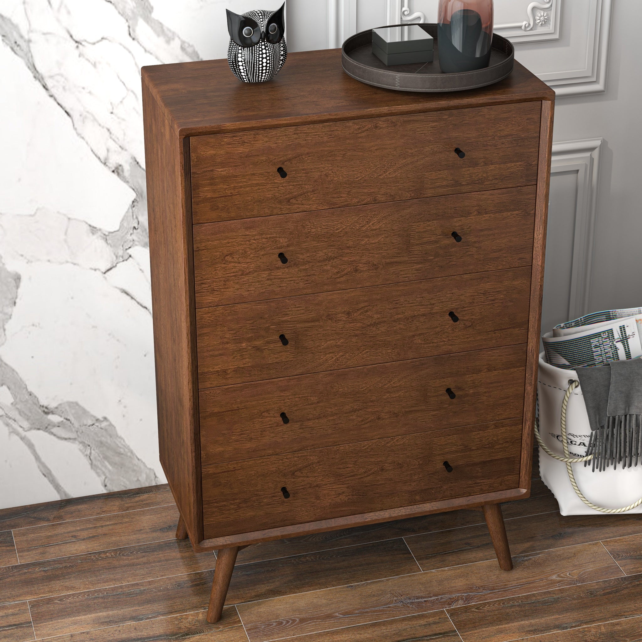 Noak Mid Century Modern Dresser 5 Drawers Walnut - MidinMod