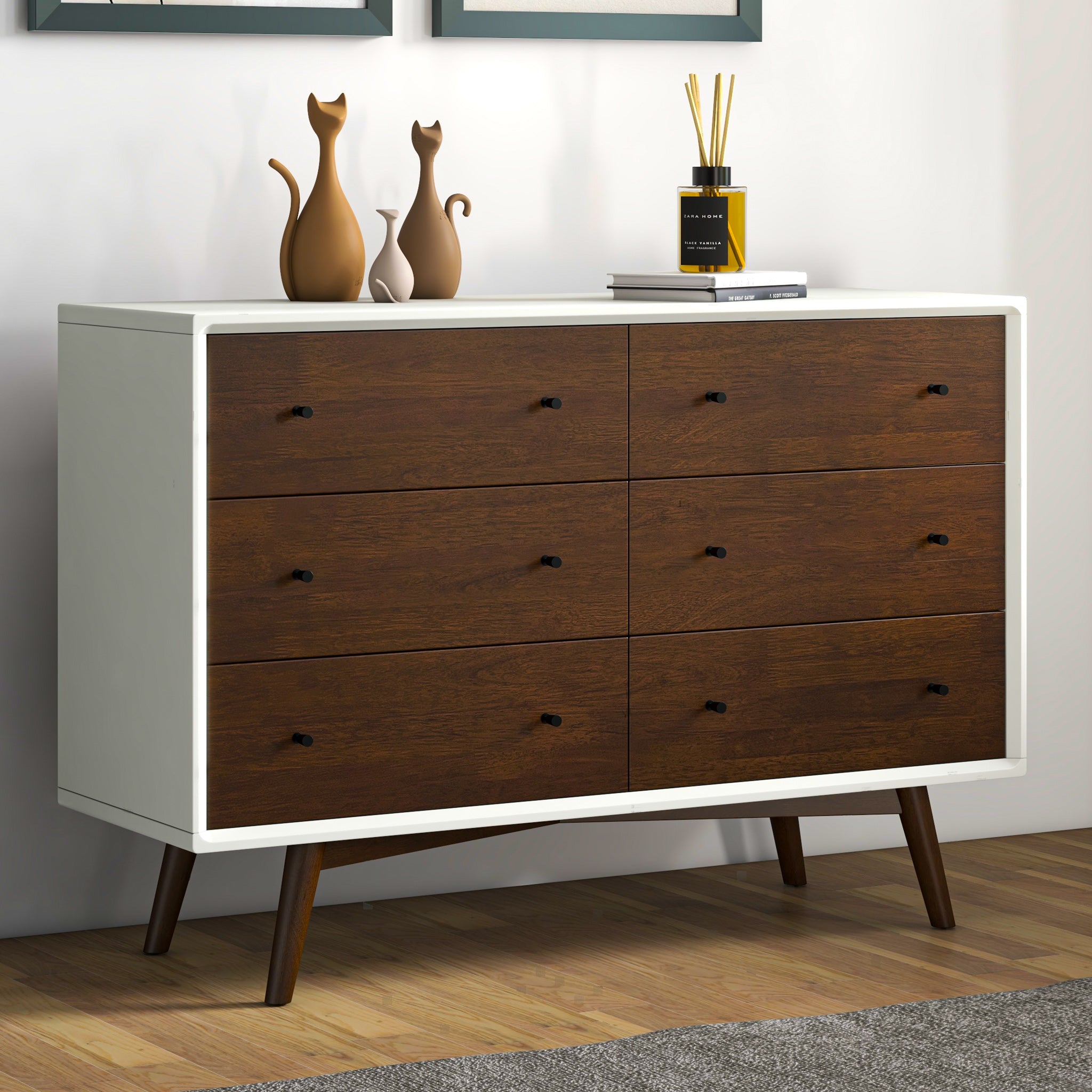 Noak White Mid Century Modern Dresser 6 Drawer - MidinMod