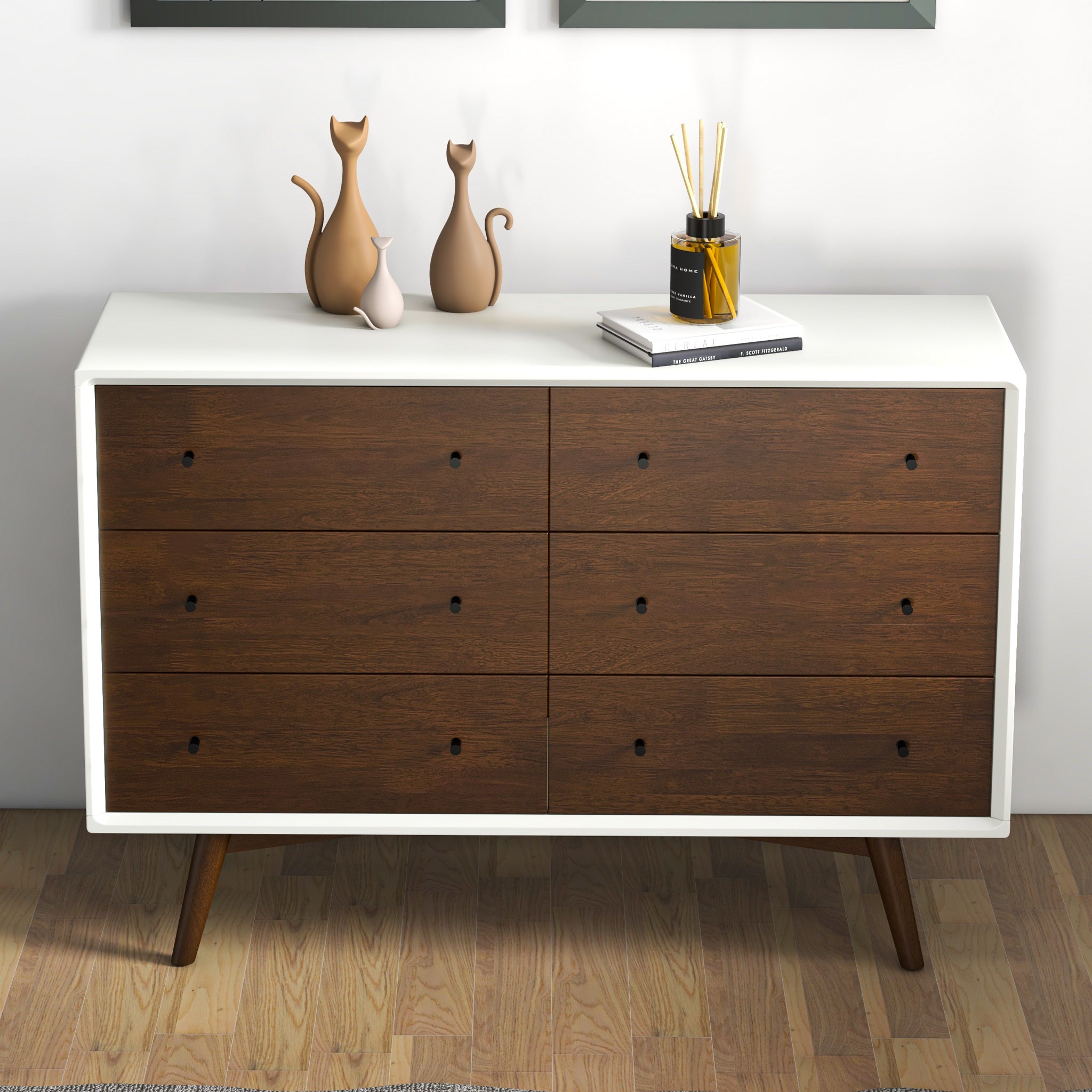 Noak White Mid Century Modern Dresser 6 Drawer - MidinMod