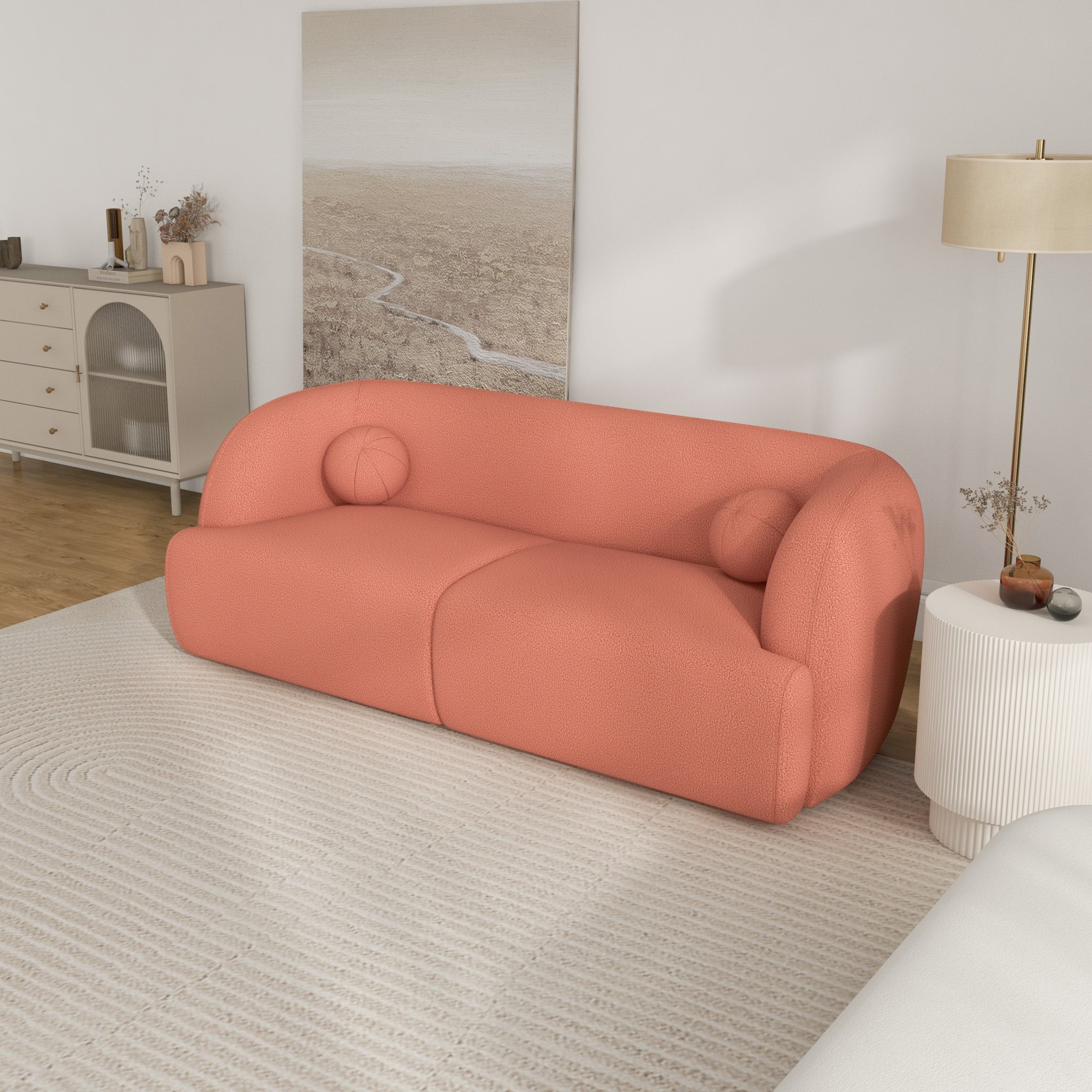 Quinn Pink Boucle Sofa - MidinMod