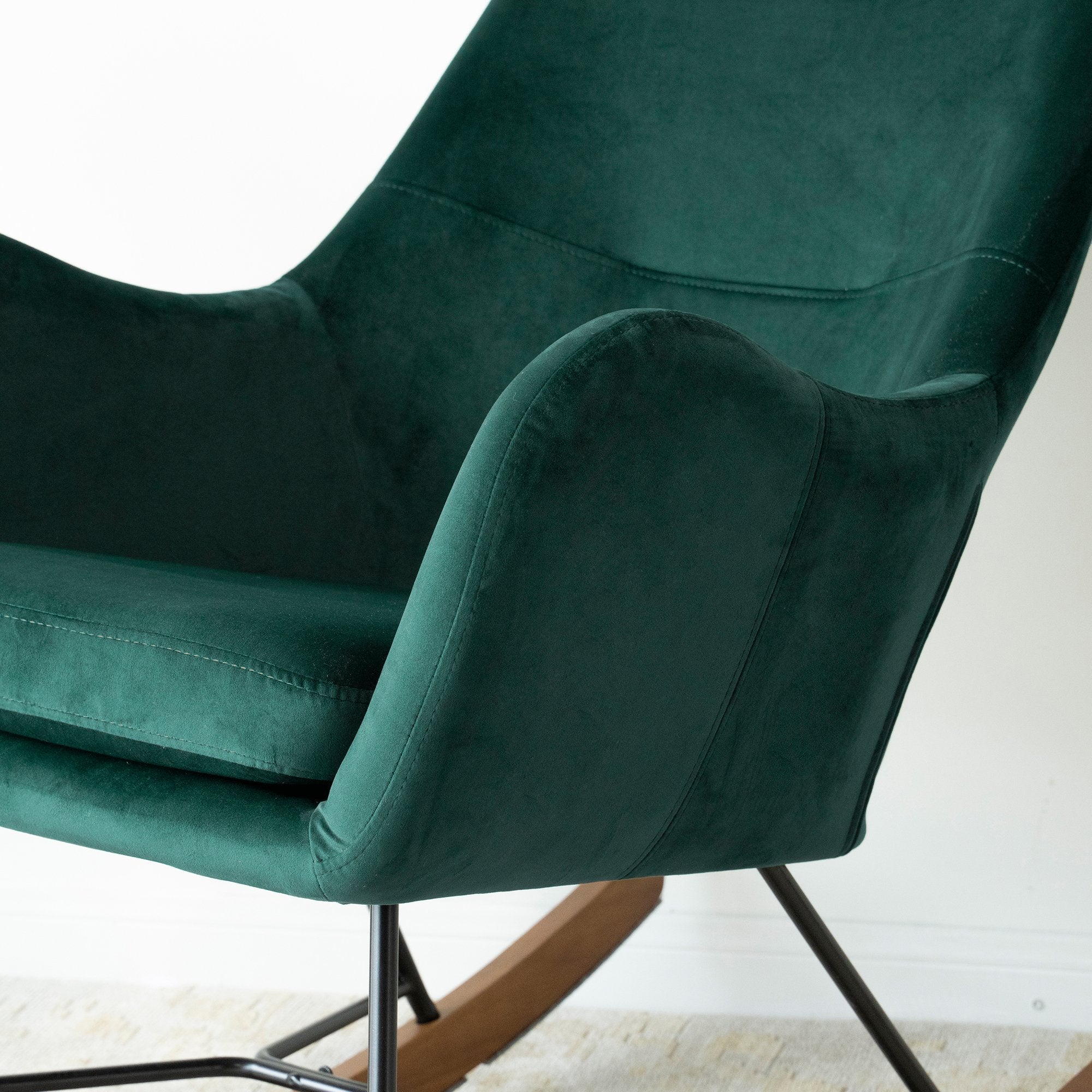 Rumi Green Velvet Rocking Chair | Mid-Century Modern Nursery & Lounge Rocker | MidinMod