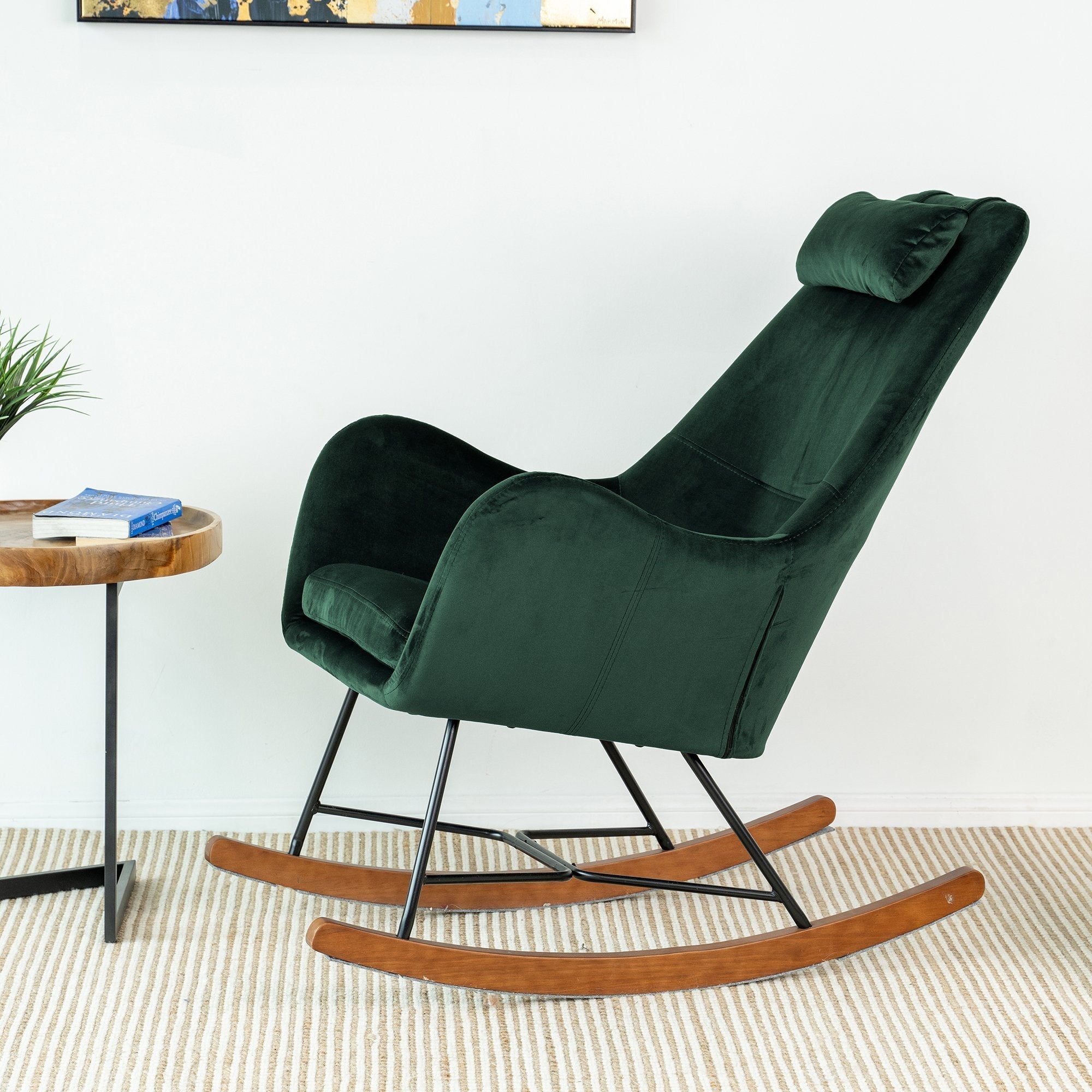Rumi Green Velvet Rocking Chair | Mid-Century Modern Nursery & Lounge Rocker | MidinMod