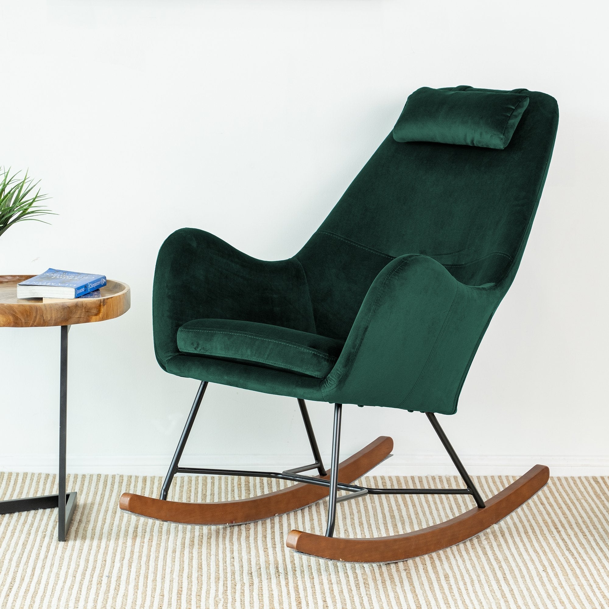 Rumi Green Velvet Rocking Chair | Mid-Century Modern Nursery & Lounge Rocker | MidinMod