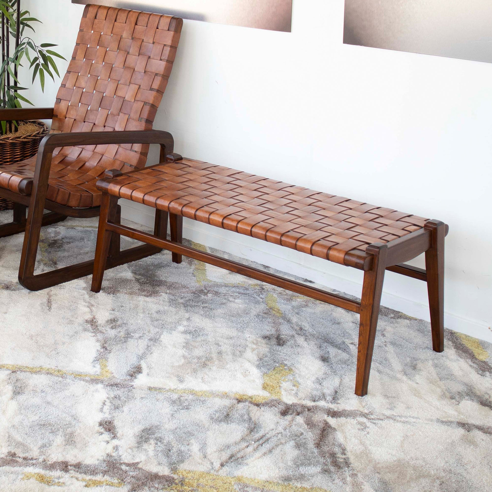 Salazar Tan Leather Bench - MidinMod