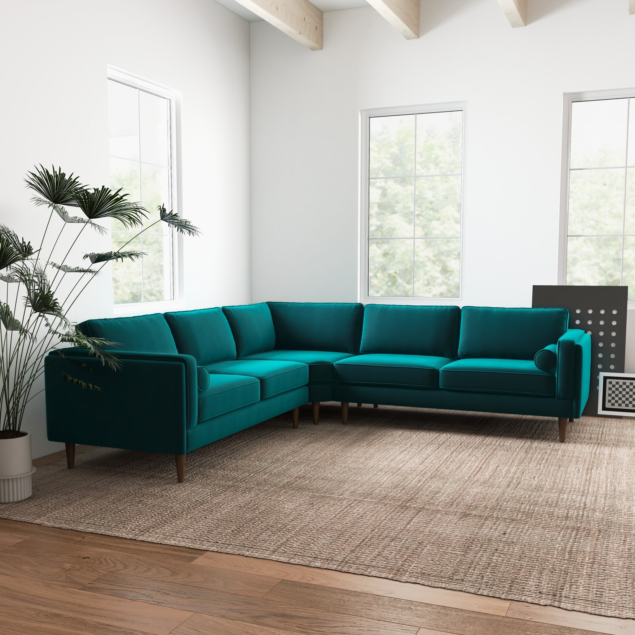 Fordham Teal Velvet Symmetrical Corner Sofa - MidinMod