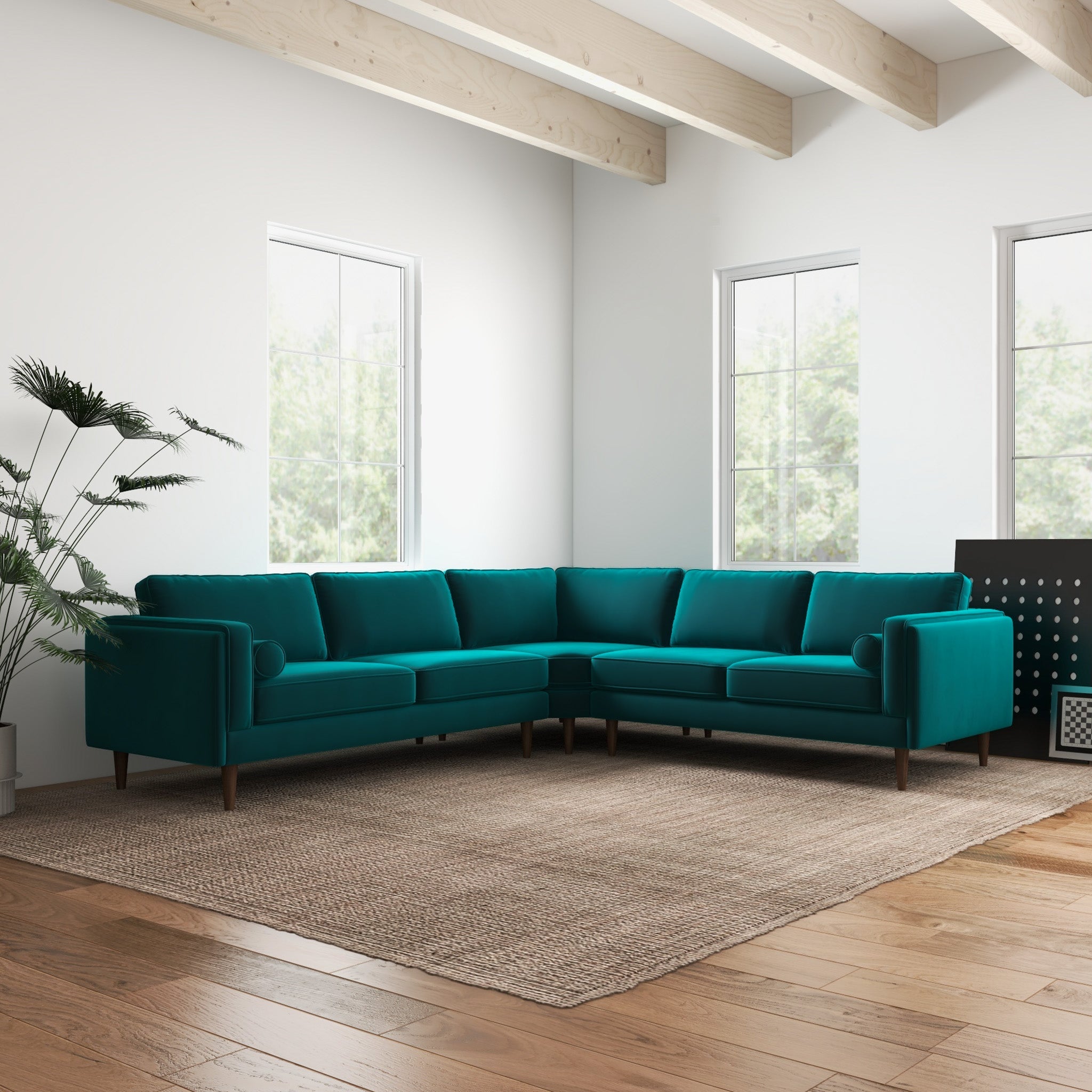 Fordham Teal Velvet Symmetrical Corner Sofa - MidinMod