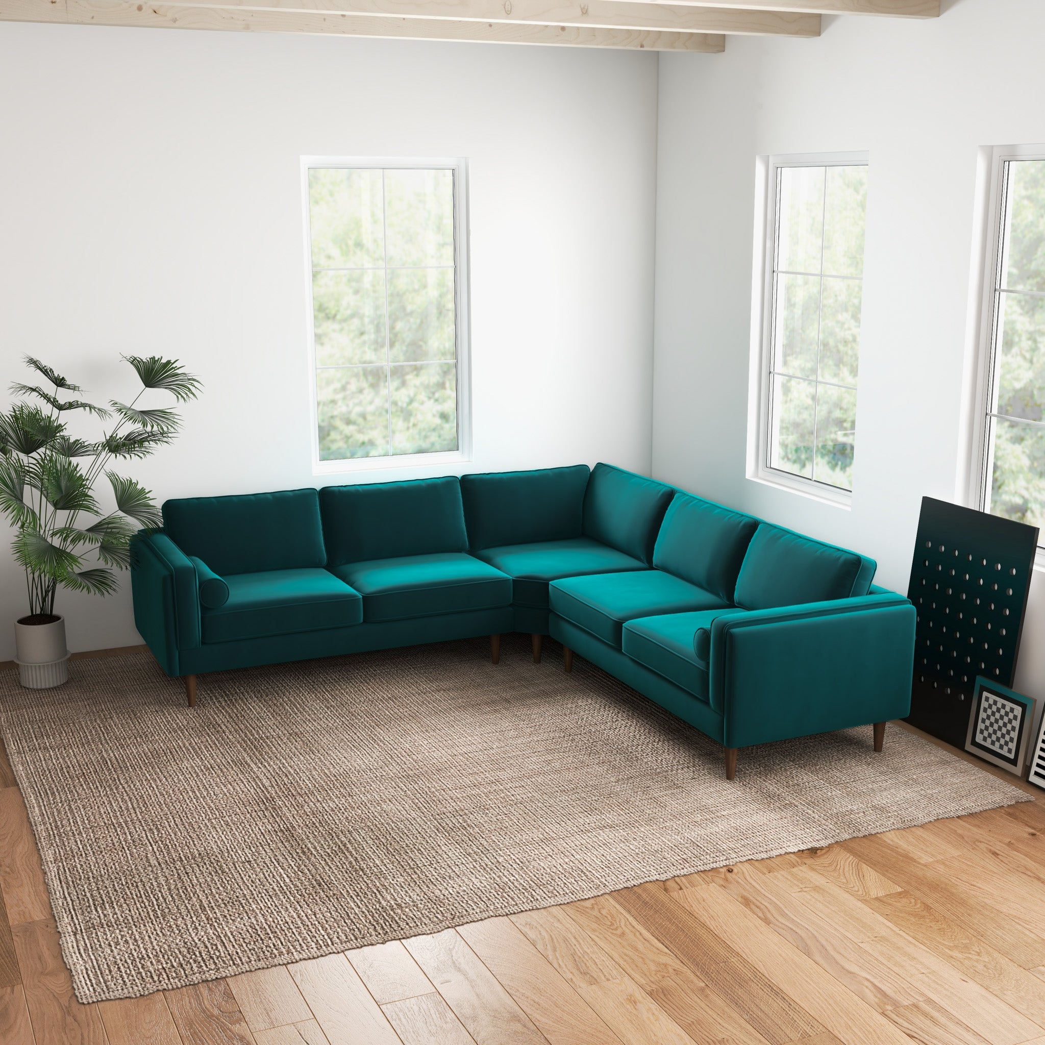 Fordham Teal Velvet Symmetrical Corner Sofa - MidinMod