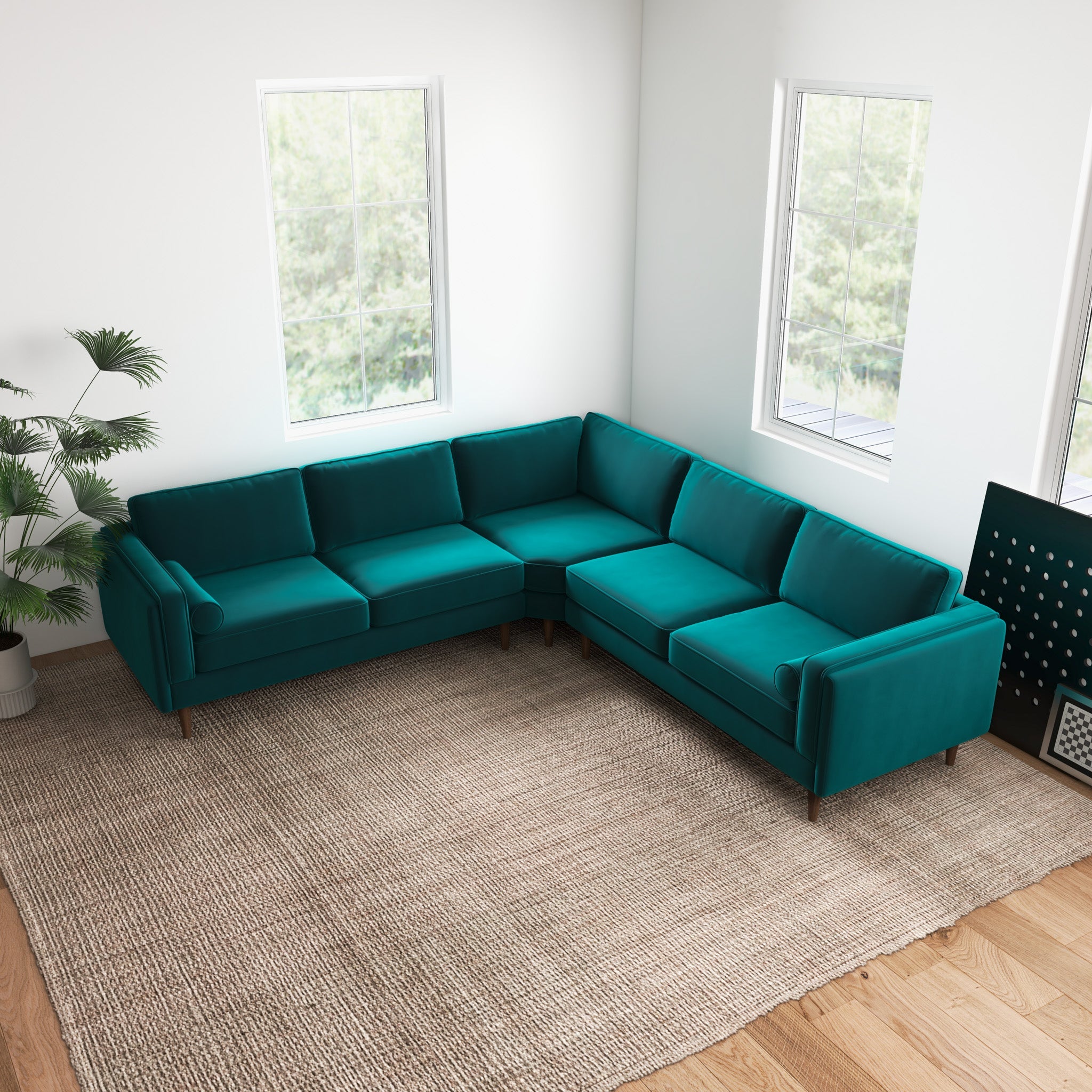 Fordham Teal Velvet Symmetrical Corner Sofa - MidinMod